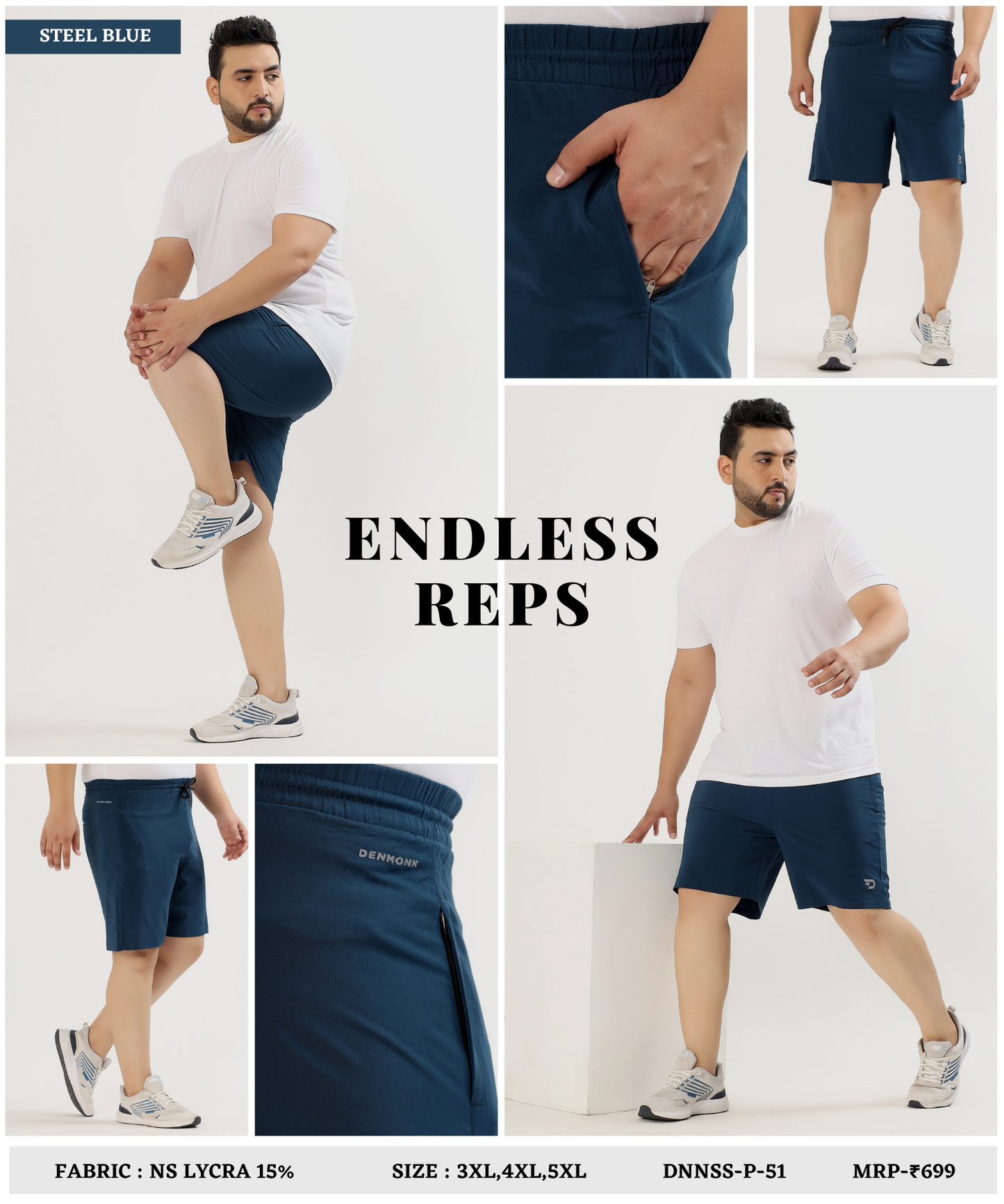 Imported NS Parachute Lycra Plus Size Men’s Shorts (15% Lycra, 130 GSM)