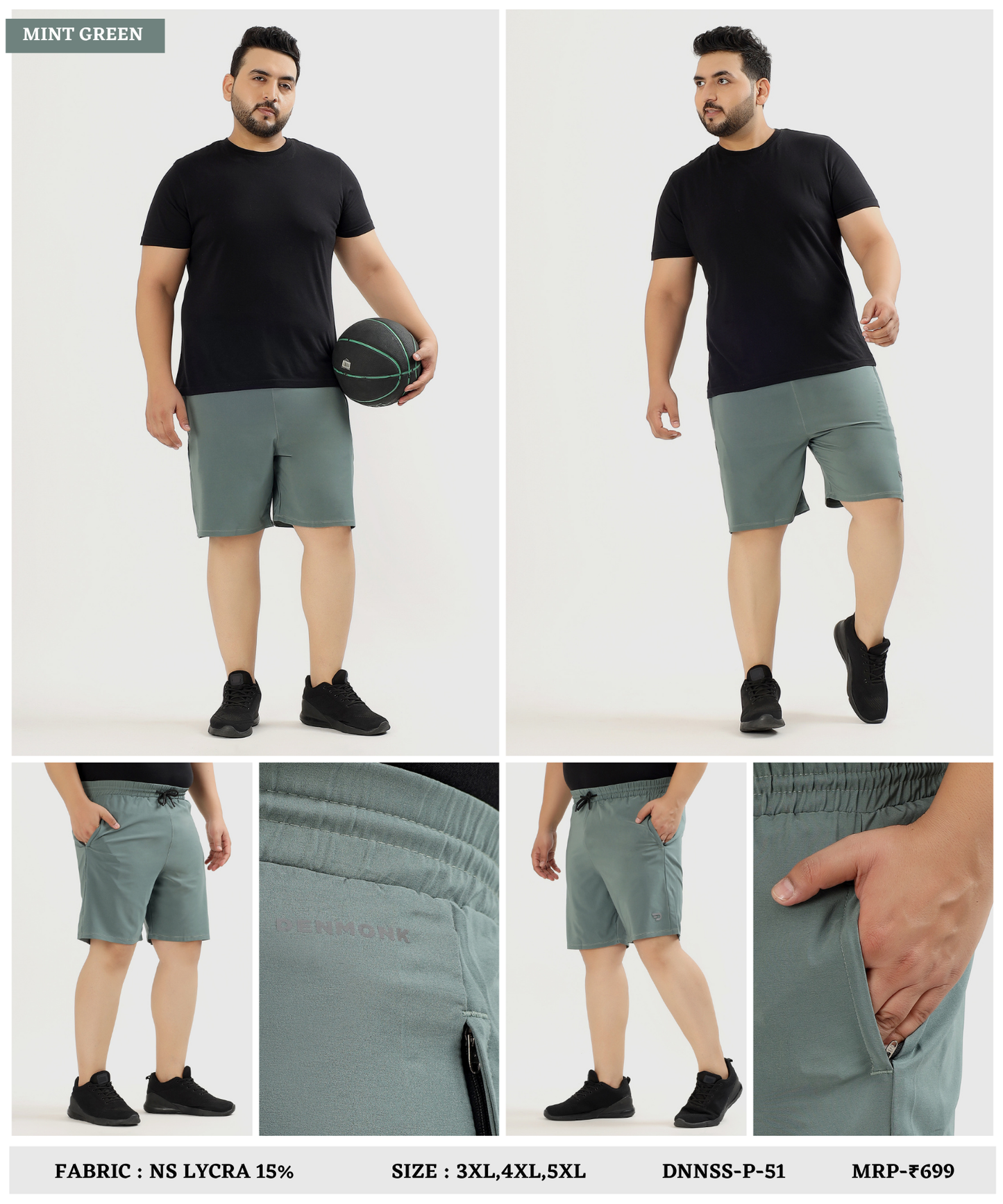 Imported NS Parachute Lycra Plus Size Men’s Shorts (15% Lycra, 130 GSM)