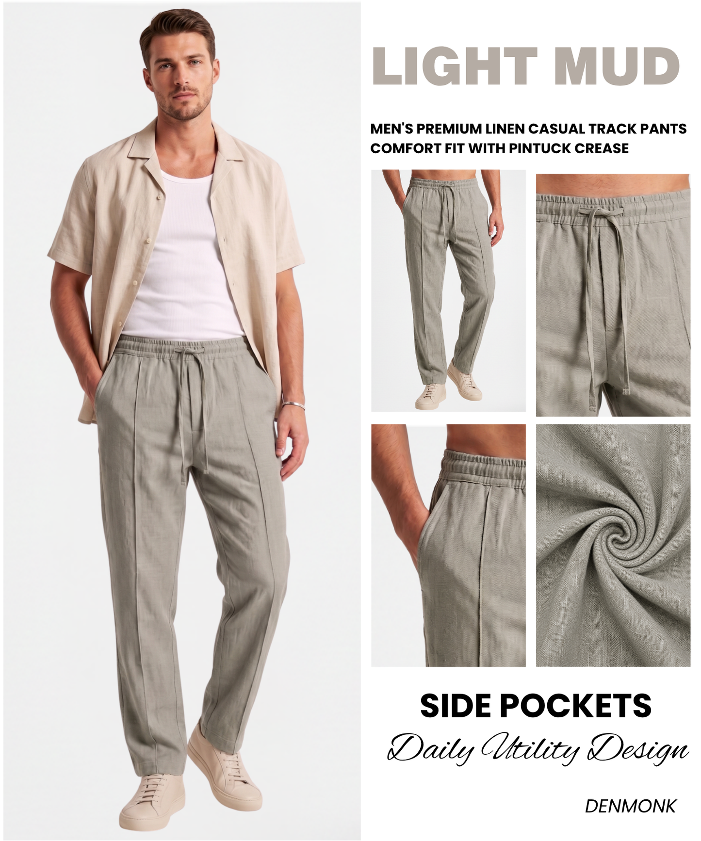 Men's Premium Linen Casual Track Pants | Comfort Fit with Pintuck Crease