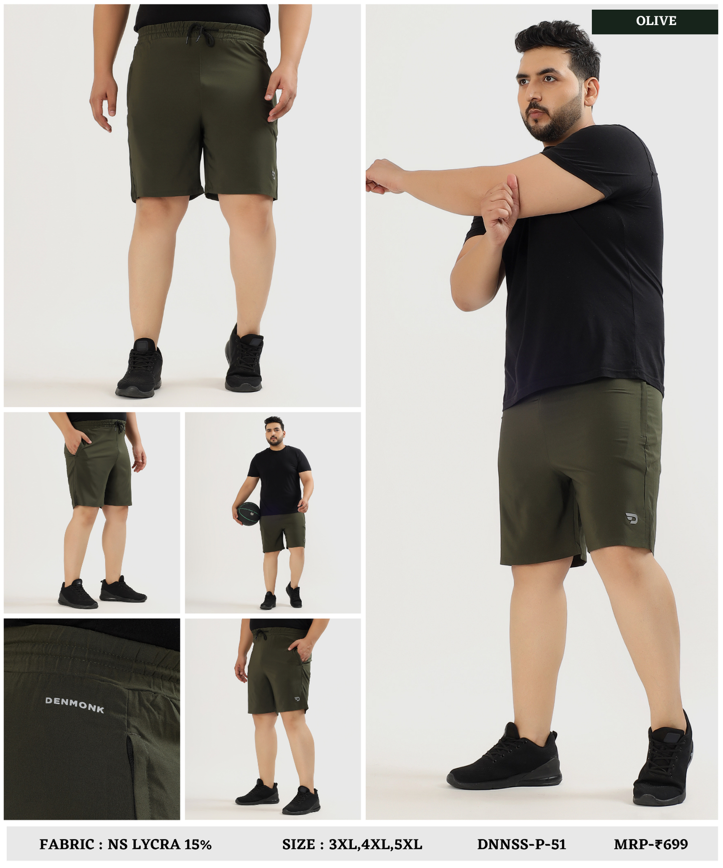 Imported NS Parachute Lycra Plus Size Men’s Shorts (15% Lycra, 130 GSM)