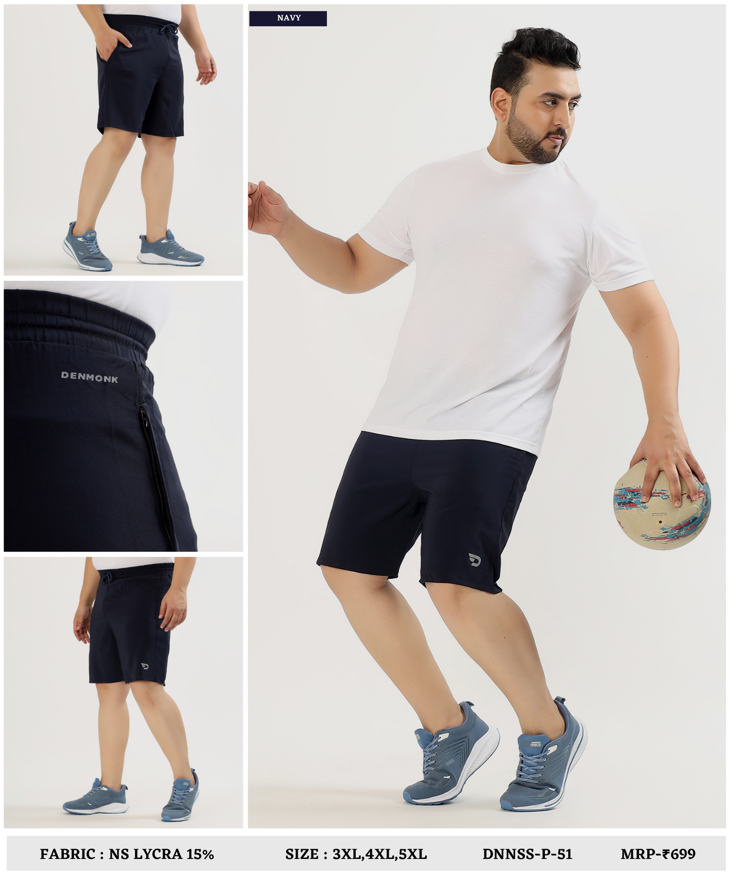 Imported NS Parachute Lycra Plus Size Men’s Shorts (15% Lycra, 130 GSM)