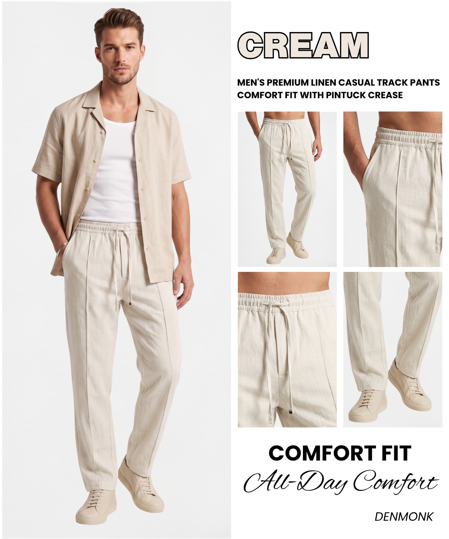 Men's Premium Linen Casual Track Pants | Comfort Fit with Pintuck Crease