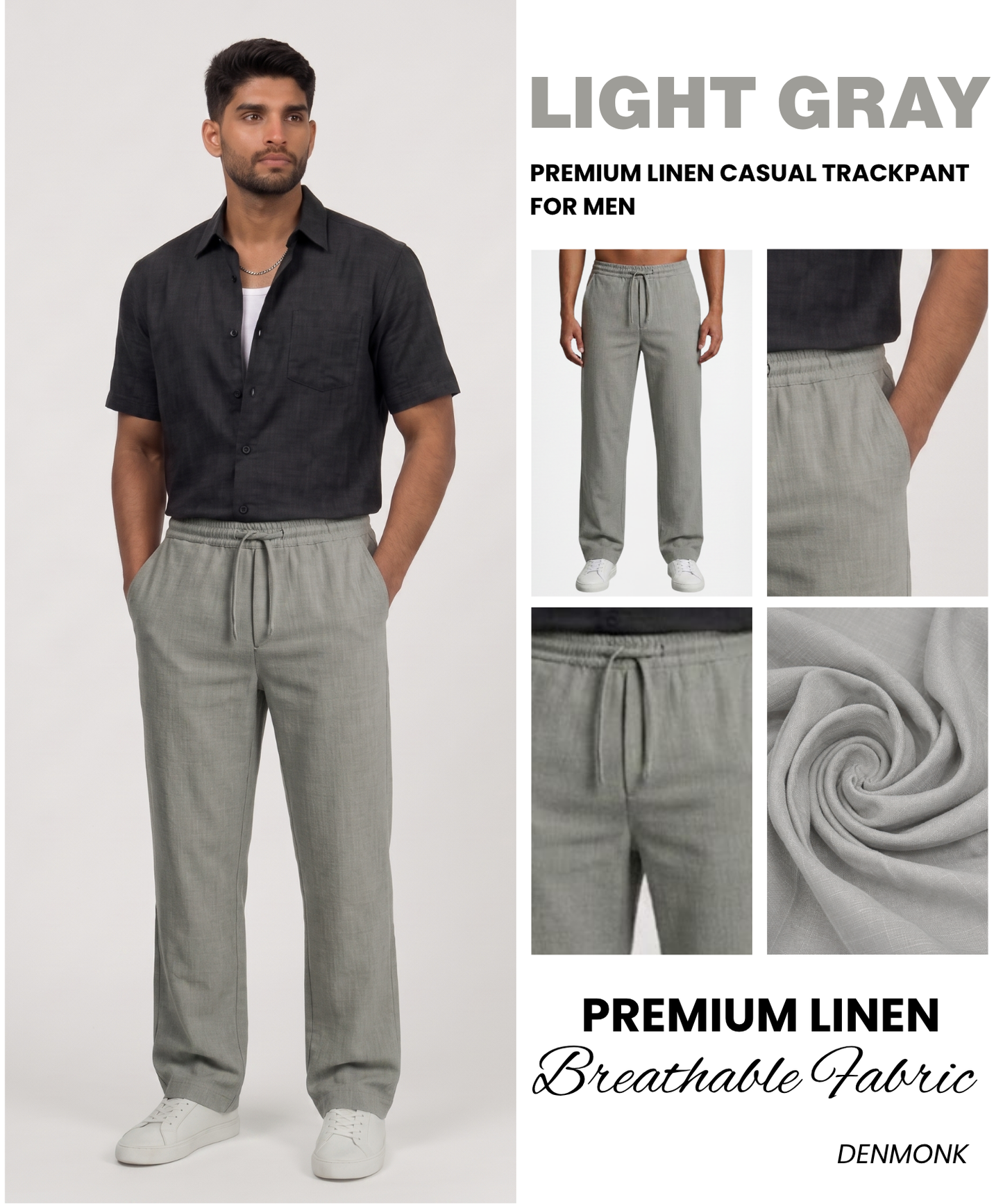 Men’s Premium Linen Casual Track Pants – Lightweight Comfort Straight Fit