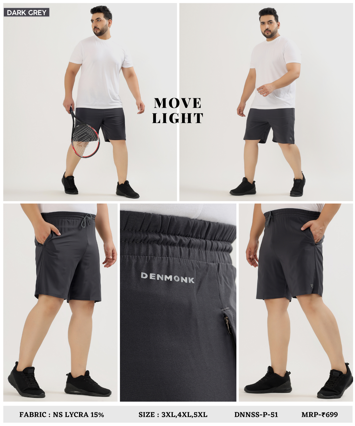 Imported NS Parachute Lycra Plus Size Men’s Shorts (15% Lycra, 130 GSM)