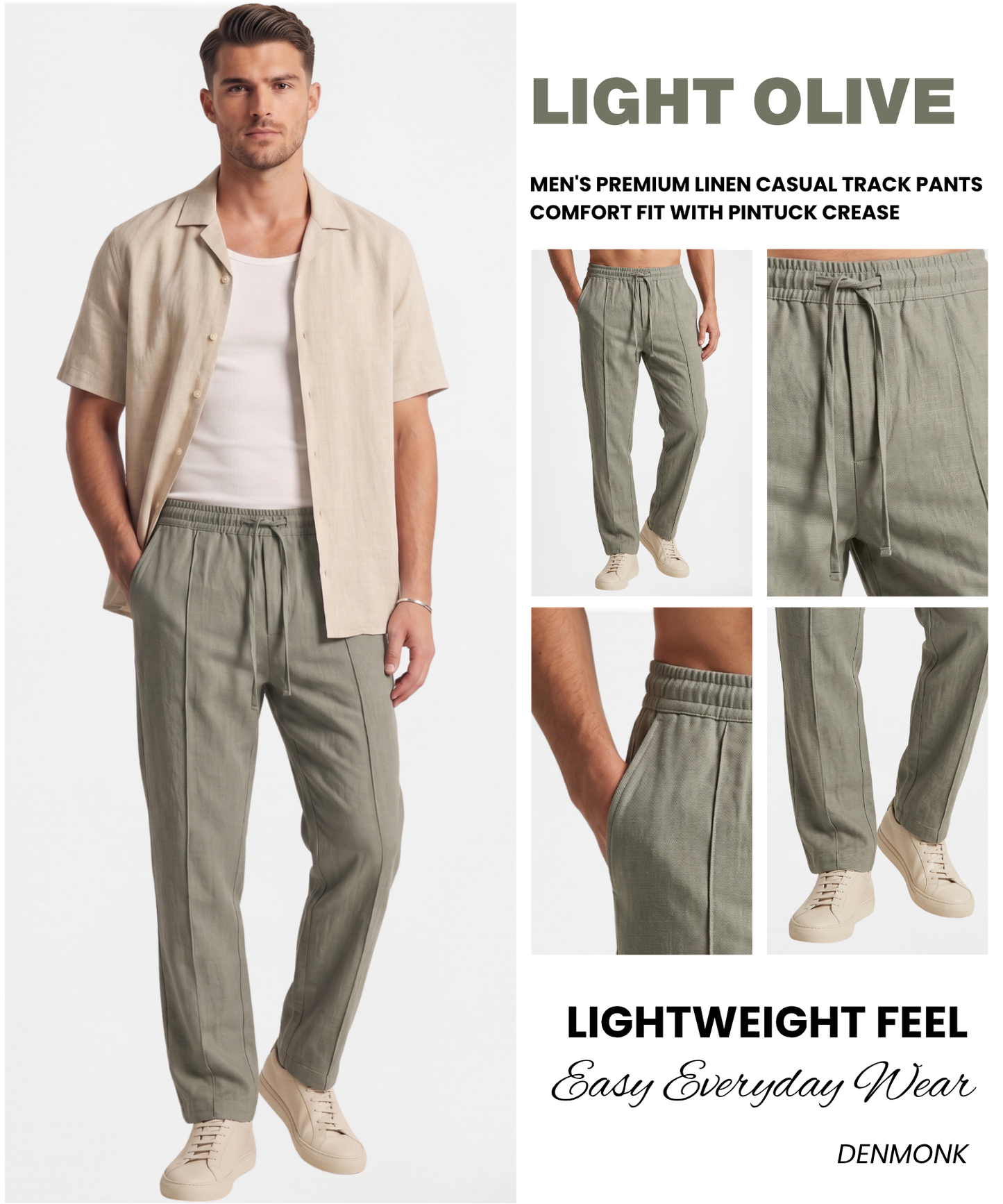 Men's Premium Linen Casual Track Pants | Comfort Fit with Pintuck Crease