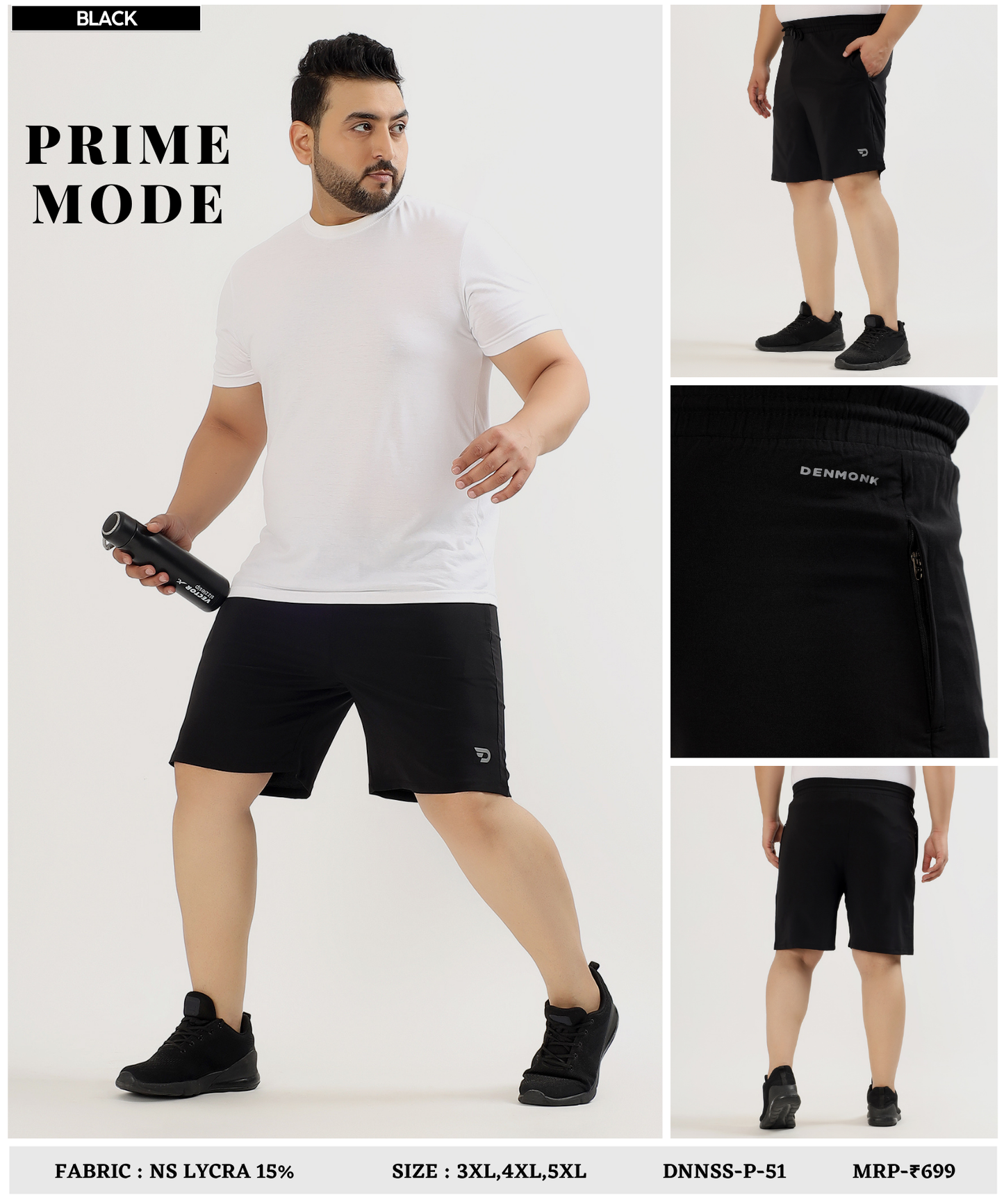 Imported NS Parachute Lycra Plus Size Men’s Shorts (15% Lycra, 130 GSM)