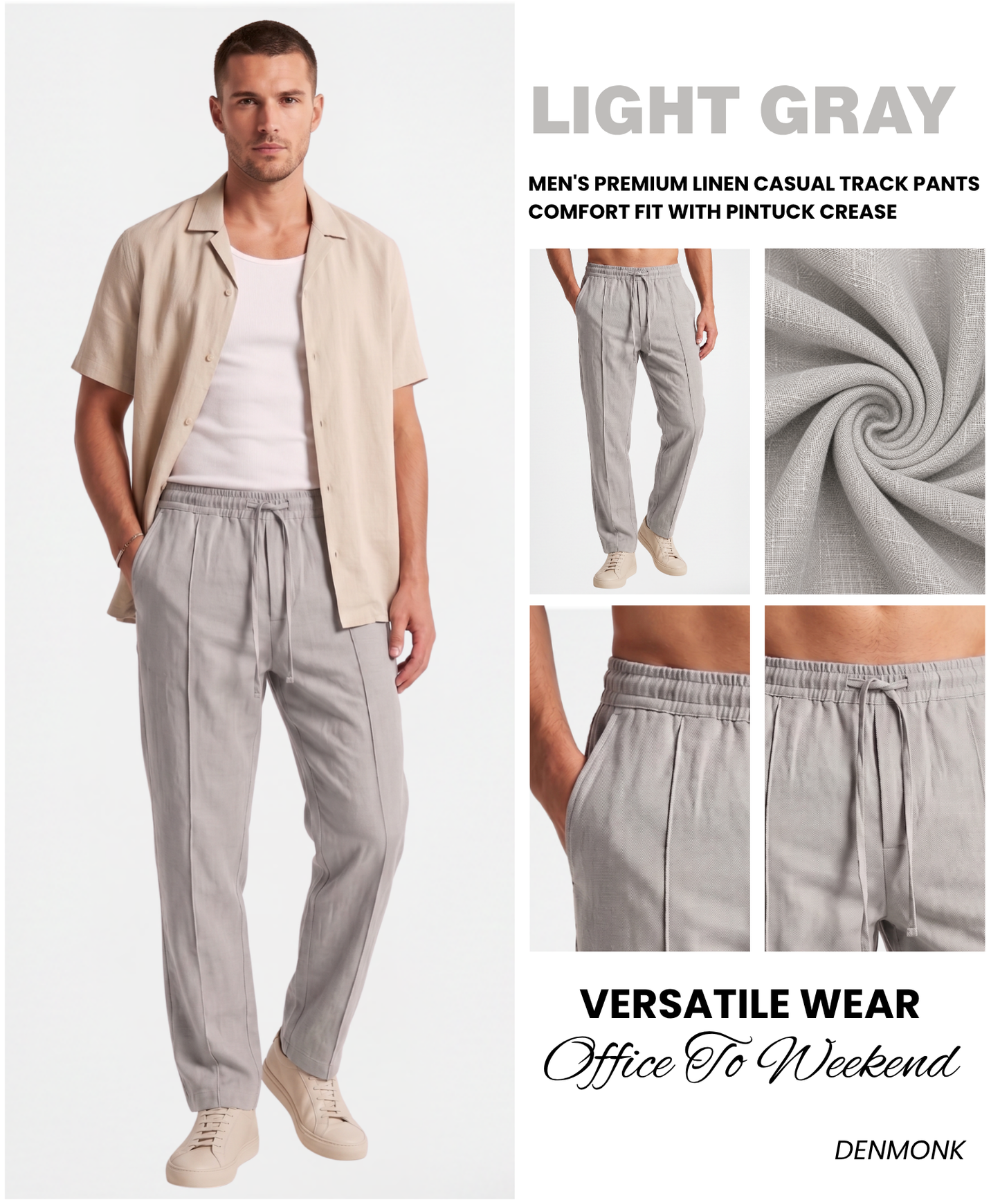 Men's Premium Linen Casual Track Pants | Comfort Fit with Pintuck Crease