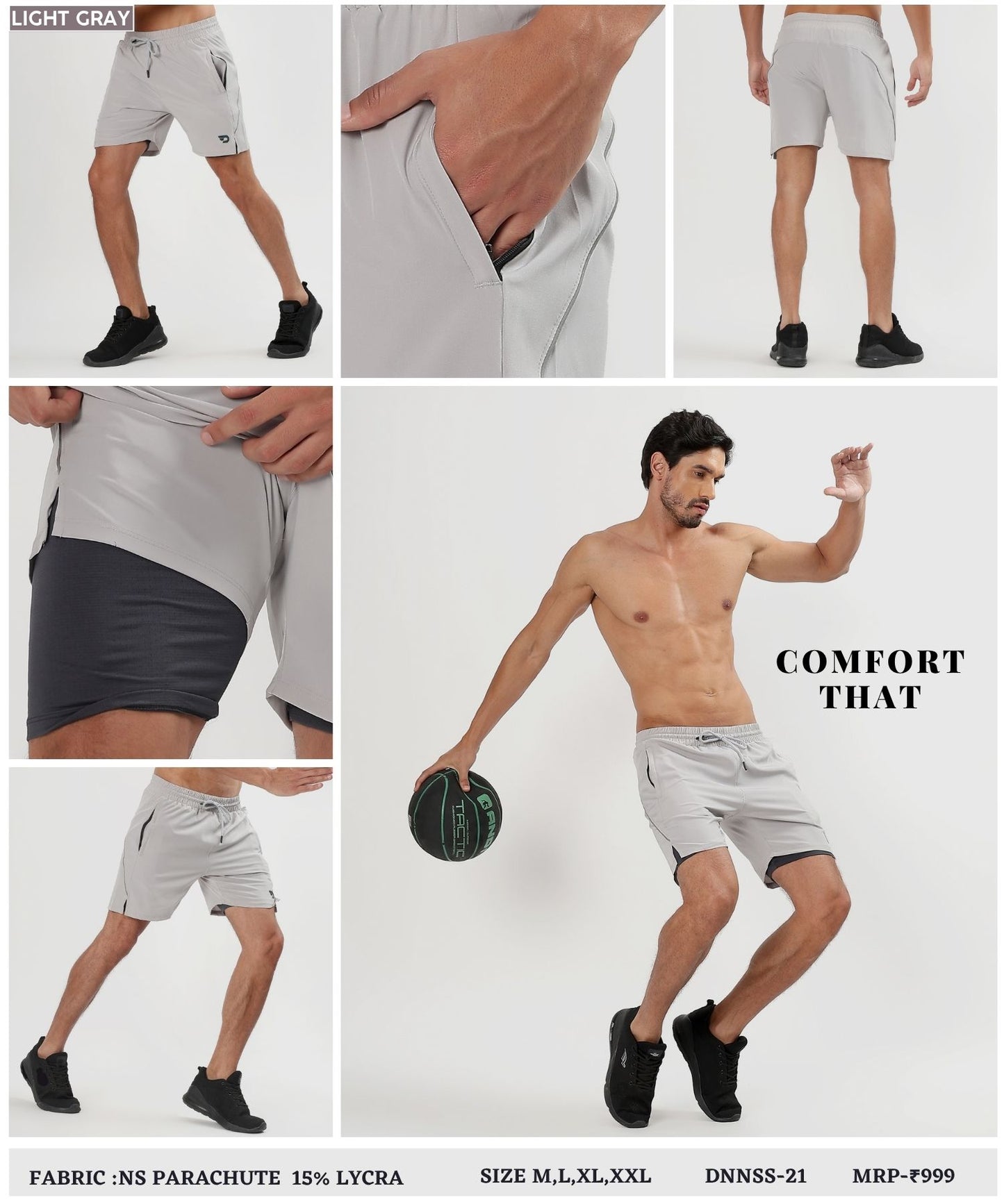 FlexStride  2-in-1 Shorts - Imported Ns Parachute Lycra Shorts (15% Lycra 130)