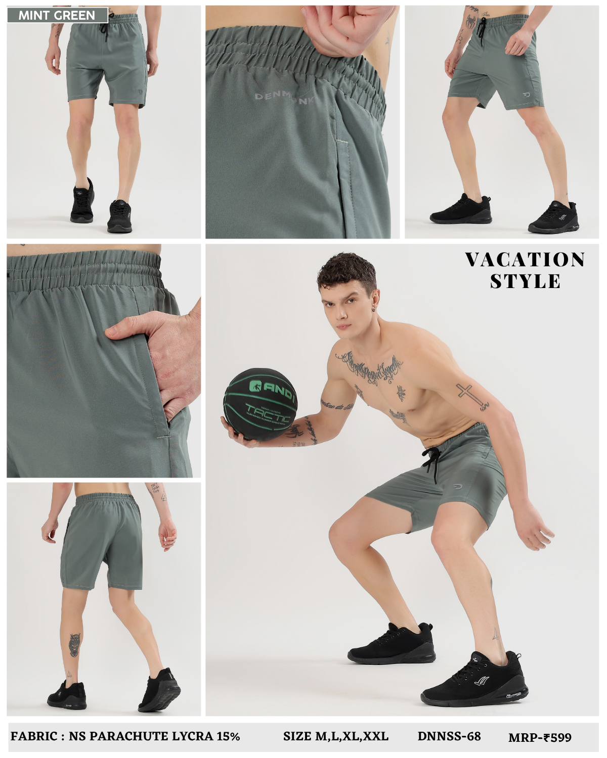 Men’s Solid Active Shorts - Imported Ns Parachute Lycra (15% Lycra 130 GSM)