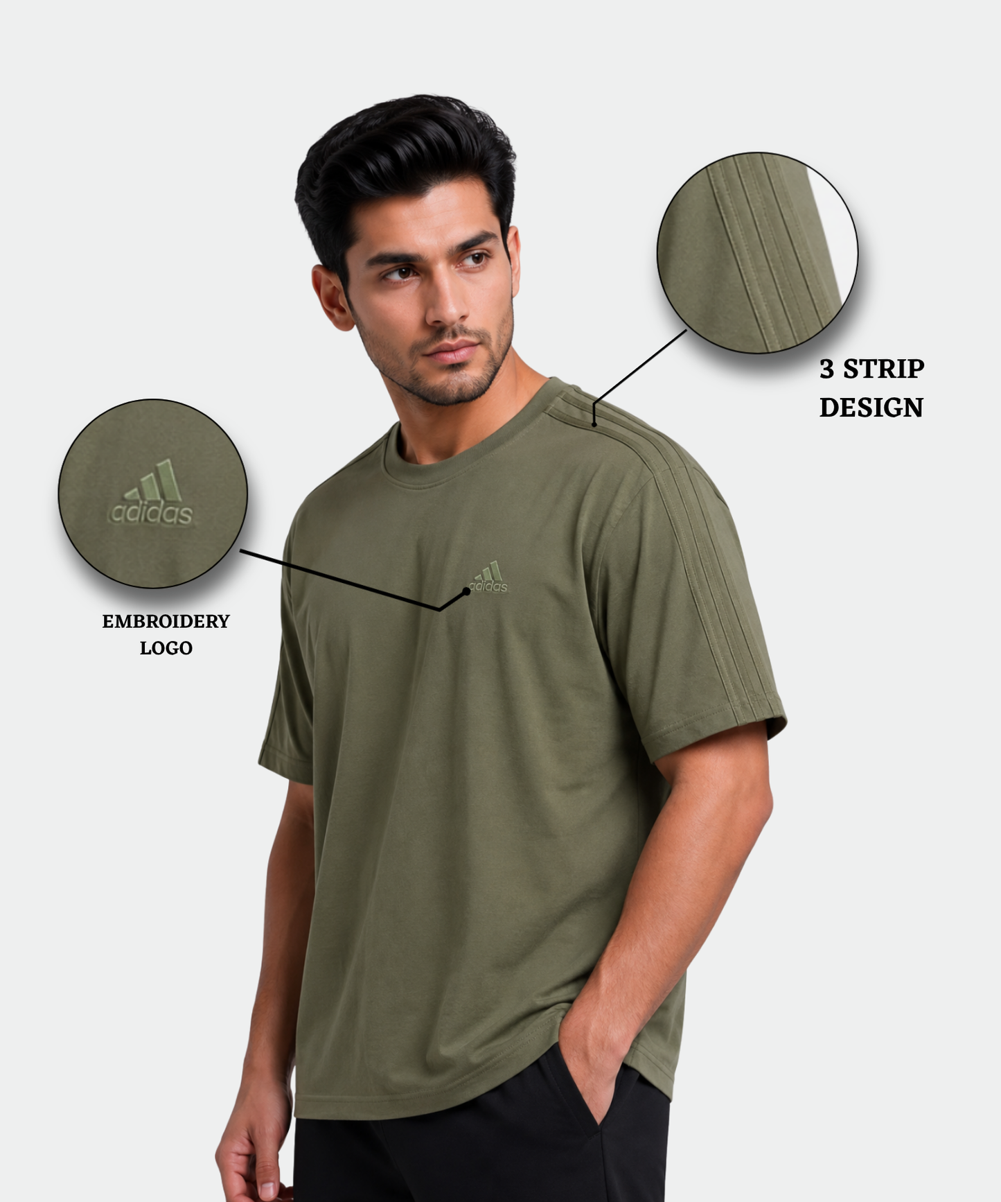 Men’s Premium Cotton Feel Over Sized T-shirts – 220 GSM | 3 Strip Same Colour Design