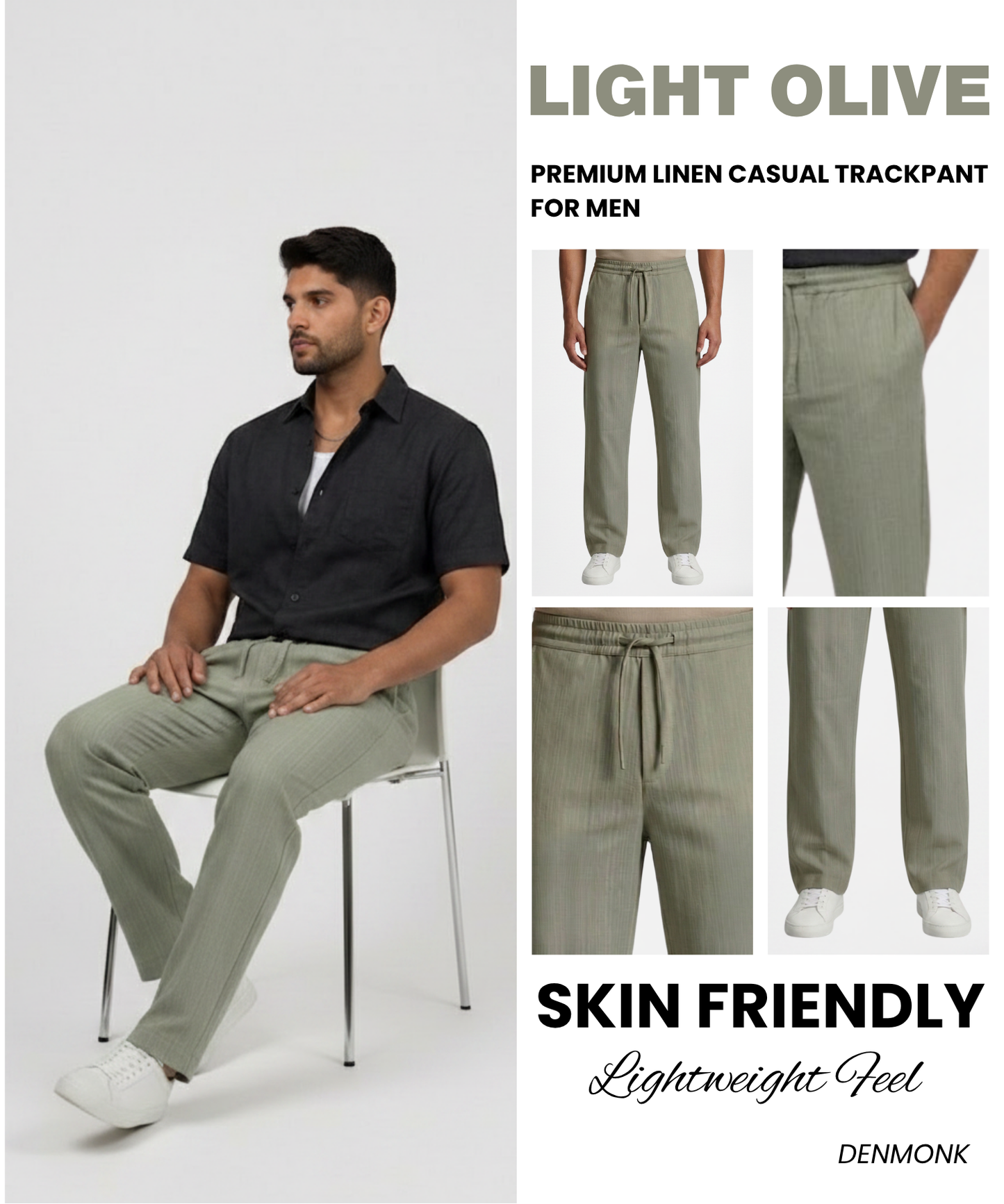 Men’s Premium Linen Casual Track Pants – Lightweight Comfort Straight Fit