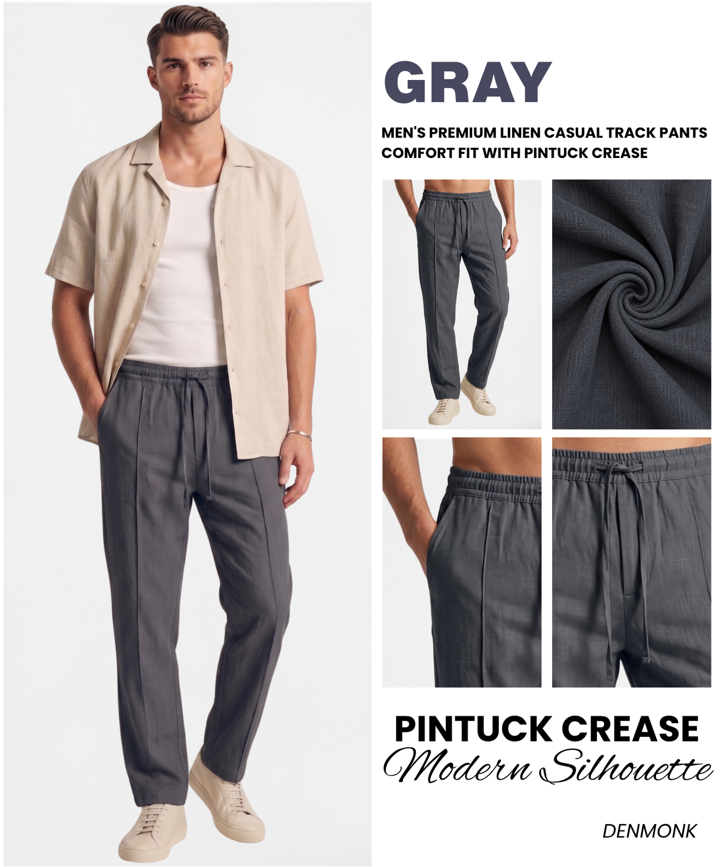 Men's Premium Linen Casual Track Pants | Comfort Fit with Pintuck Crease