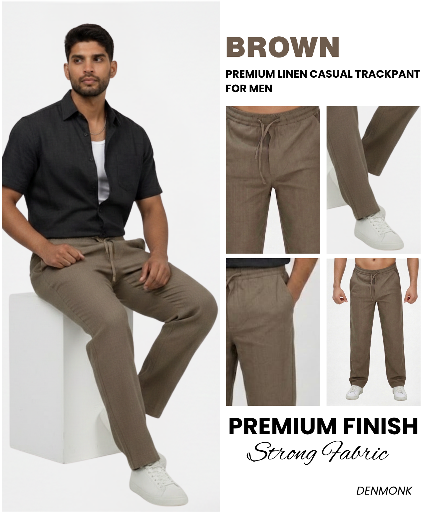 Men’s Premium Linen Casual Track Pants – Lightweight Comfort Straight Fit