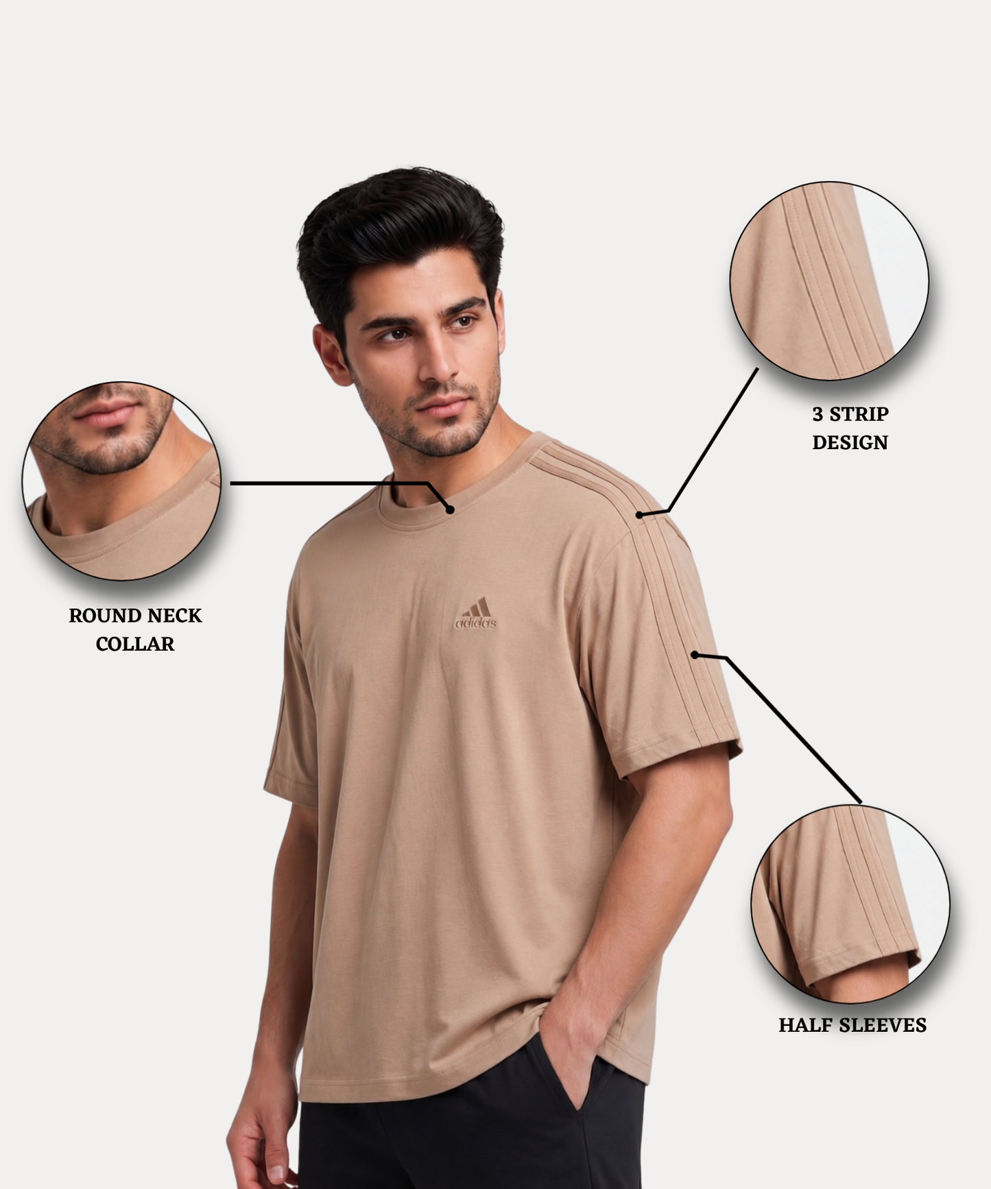 Men’s Premium Cotton Feel Over Sized T-shirts – 220 GSM | 3 Strip Same Colour Design
