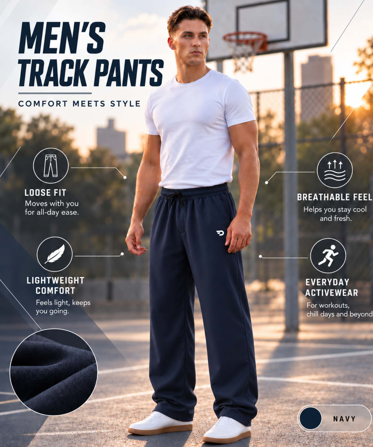 Men’s Imported Cotton Feel Terry Lycra Track Pants With Back Pockets | 250 GSM | Baggy Loose Fit