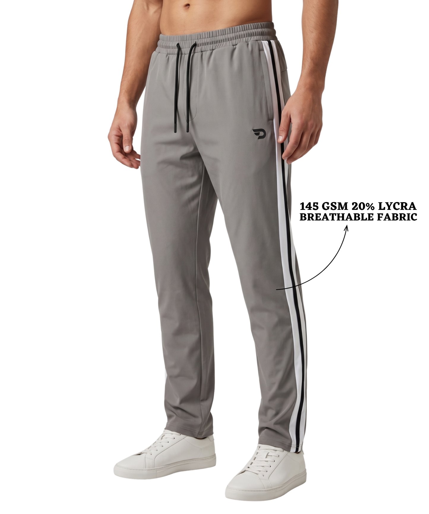 Men's Imported NS Parachute Lycra Track Pants | 20% Lycra 145 GSM | Contrast with Side Stripe | Slim Fit