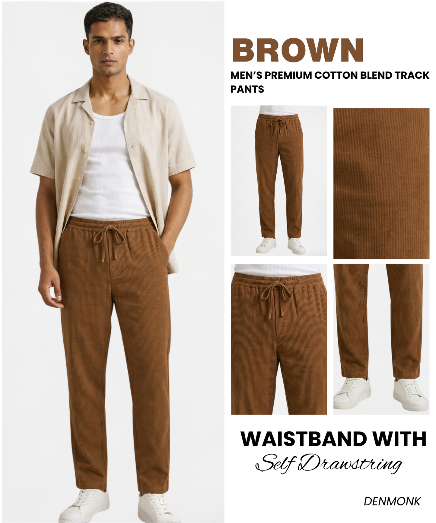 Men’s Premium Cotton Blend Casual Trackpants – Soft Comfort Fit with Textured Style