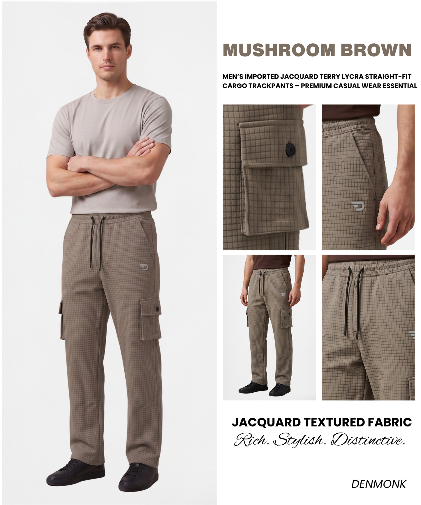 Men’s Imported Jacquard Terry Lycra Straight-Fit Cargo Trackpants – Premium Casual Wear Essential