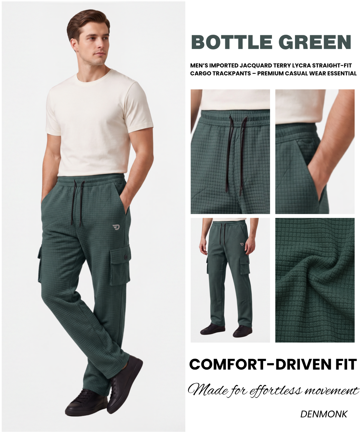 Men’s Imported Jacquard Terry Lycra Straight-Fit Cargo Trackpants – Premium Casual Wear Essential