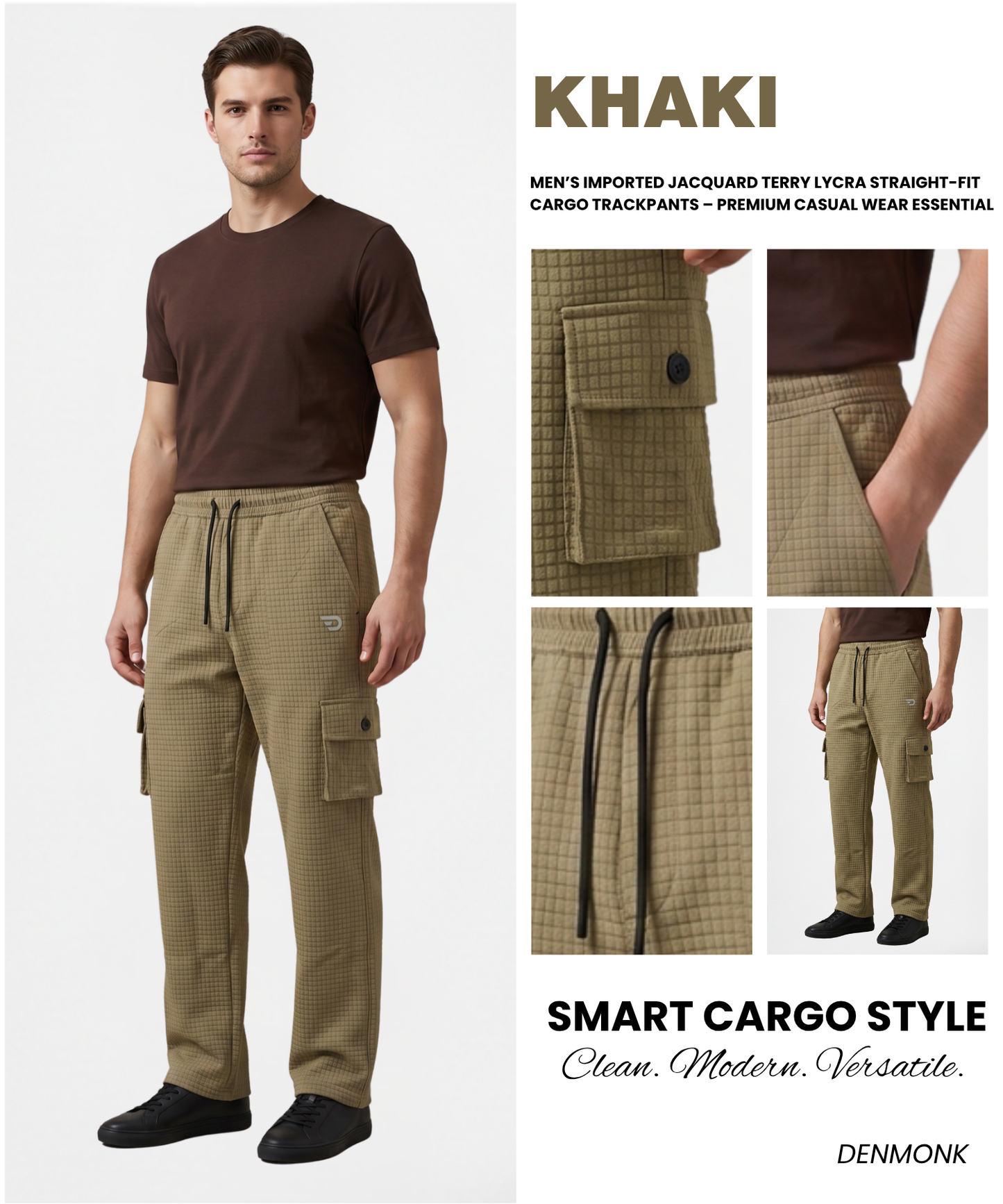 Men’s Imported Jacquard Terry Lycra Straight-Fit Cargo Trackpants – Premium Casual Wear Essential