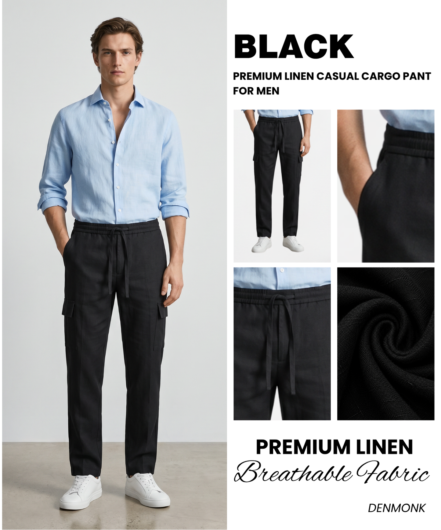 Men's Premium Linen Blend Comfort Fit Cargo Track Pants | Breathable Casual TrackPant