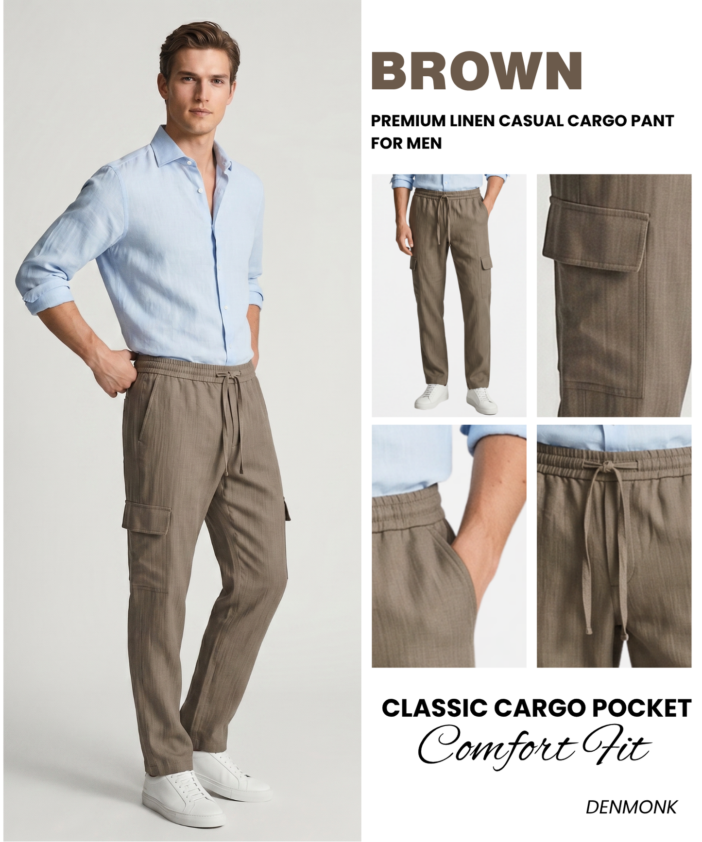 Men's Premium Linen Blend Comfort Fit Cargo Track Pants | Breathable Casual TrackPant