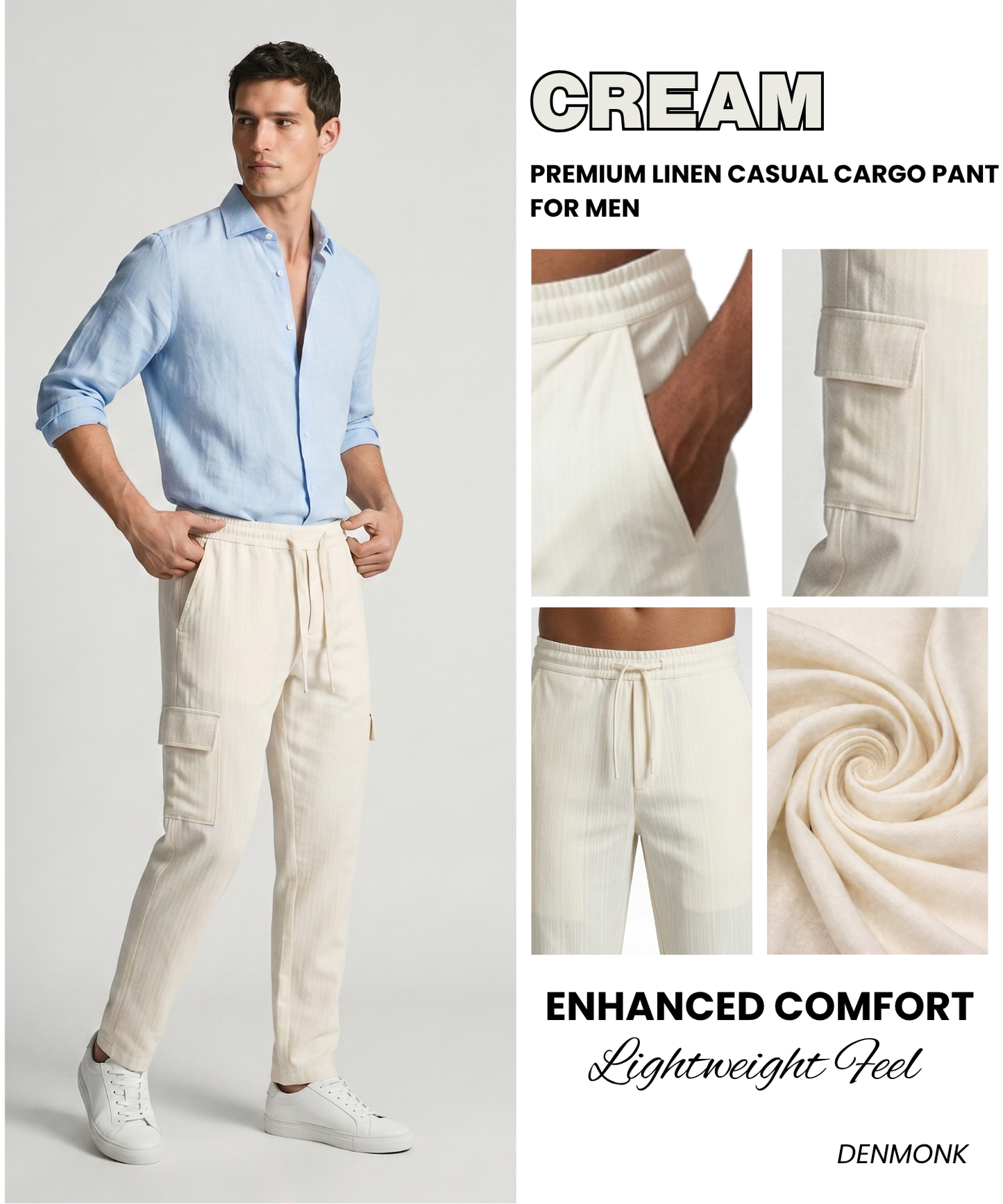 Men's Premium Linen Blend Comfort Fit Cargo Track Pants | Breathable Casual TrackPant