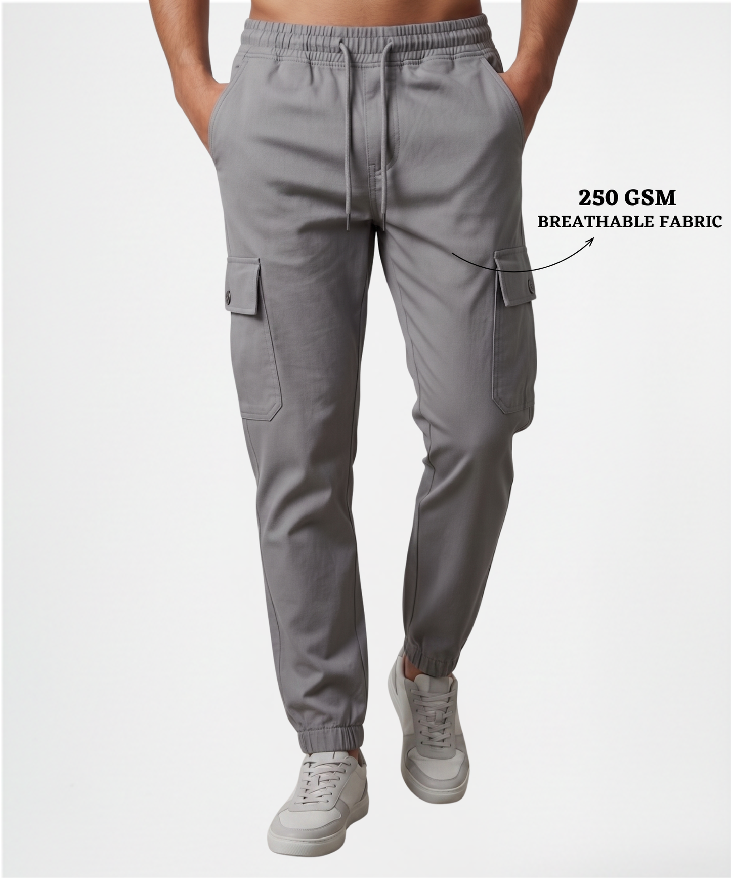 Men’s Premium Cotton Blend Cargo TrackPant (250 GSM) – Stretchable, Comfort Fit