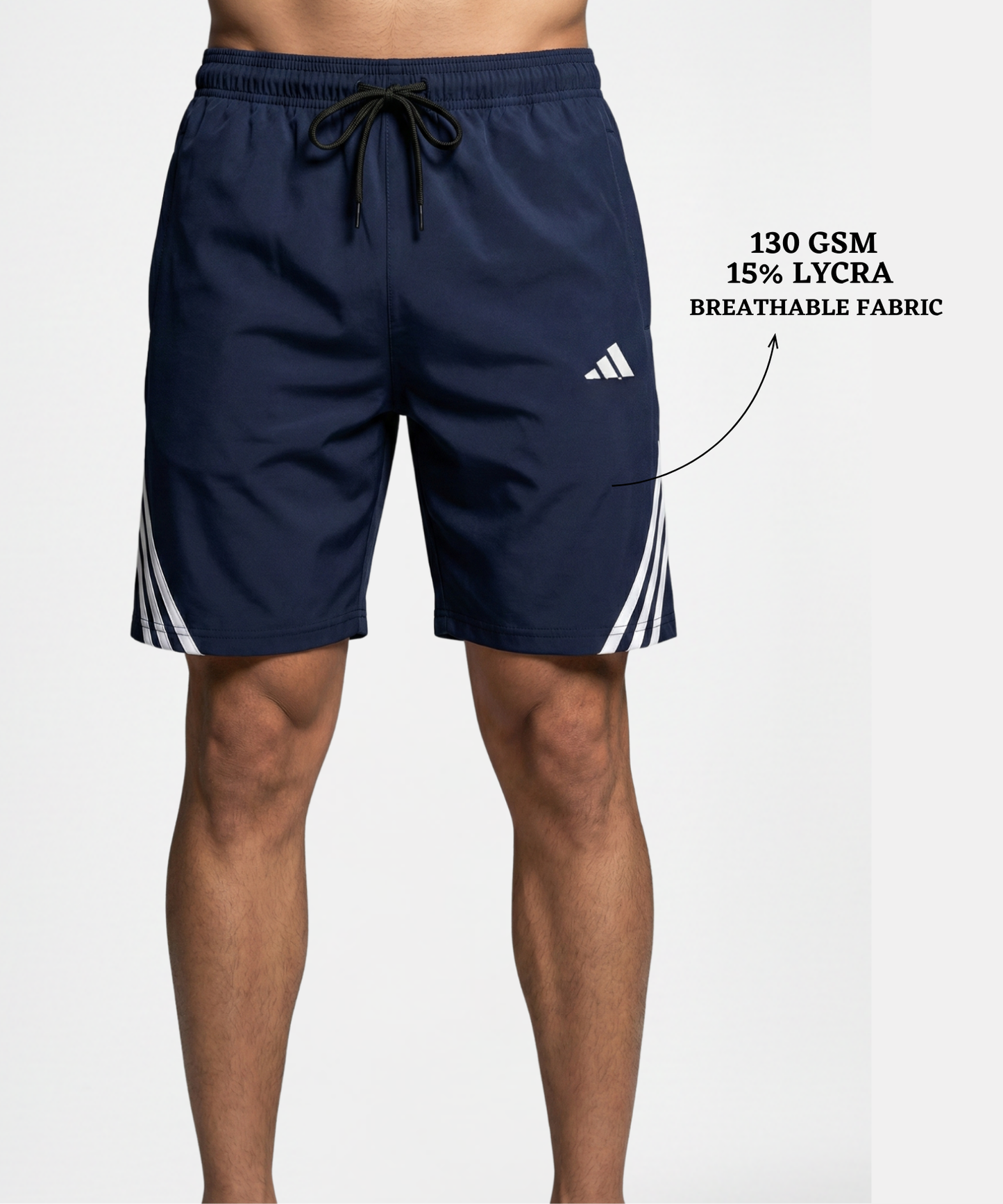 Imported Ns Parachute Lycra Shorts (15% Lycra 130 GSM) | Diagonal Triple Stripe