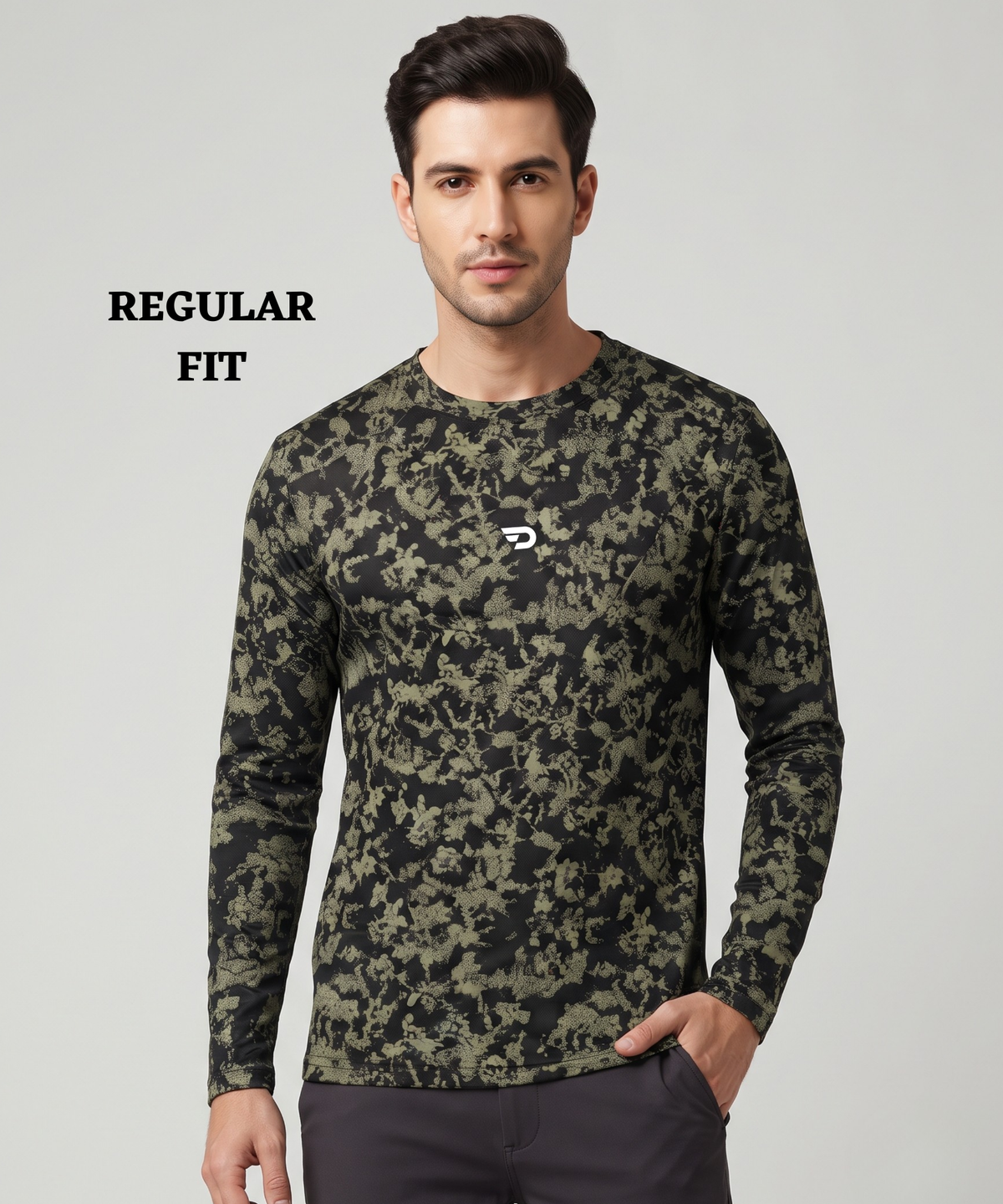 Men's Imported Micro Bird Eye Printed Full Sleeve T-Shirt | Abstract Camo Print | 180 GSM | Regular Fit