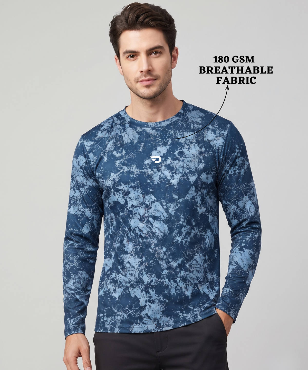 Men's Imported Micro Bird Eye Printed Full Sleeve T-Shirt | Abstract Camo Print | 180 GSM | Regular Fit