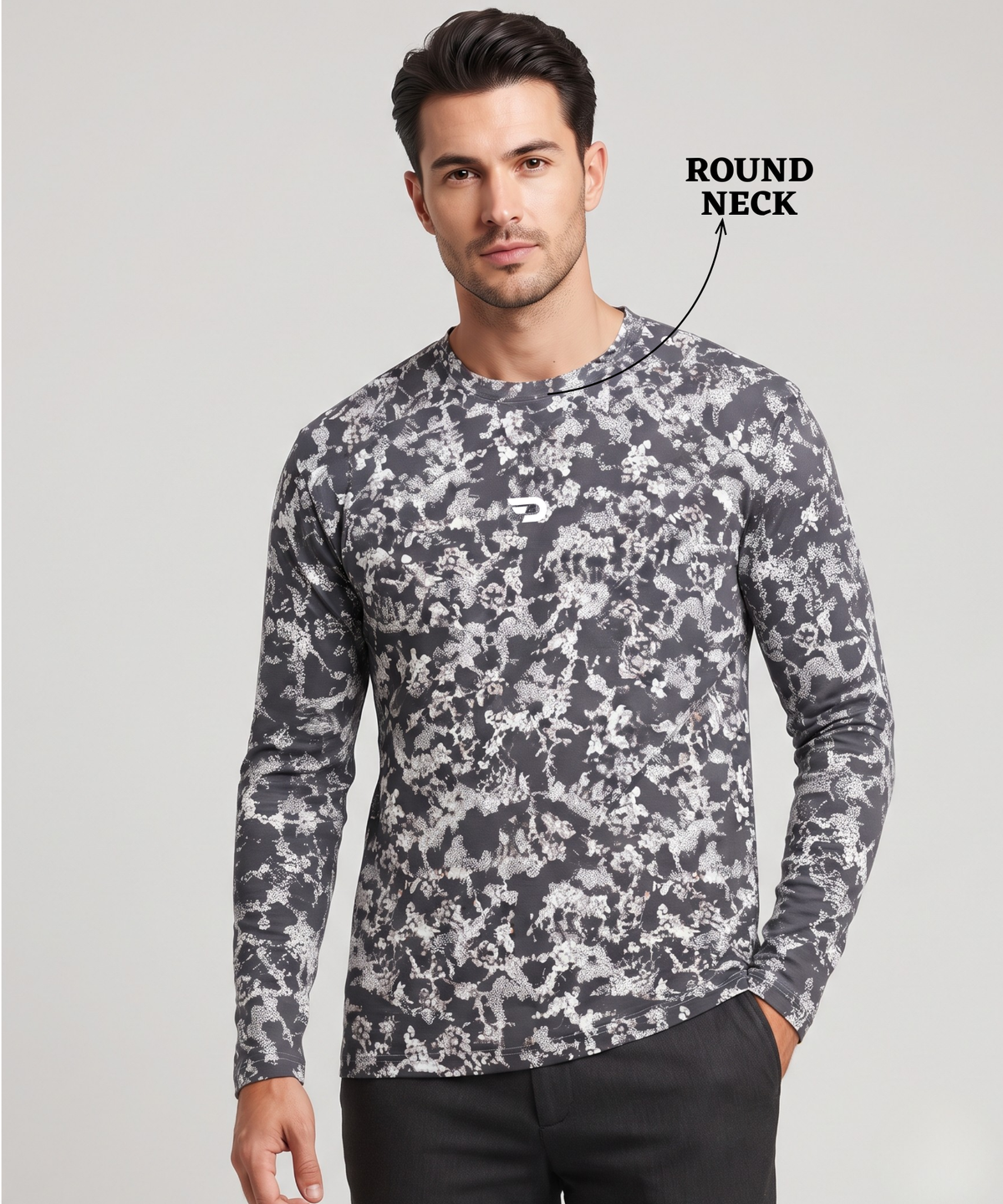 Men's Imported Micro Bird Eye Printed Full Sleeve T-Shirt | Abstract Camo Print | 180 GSM | Regular Fit