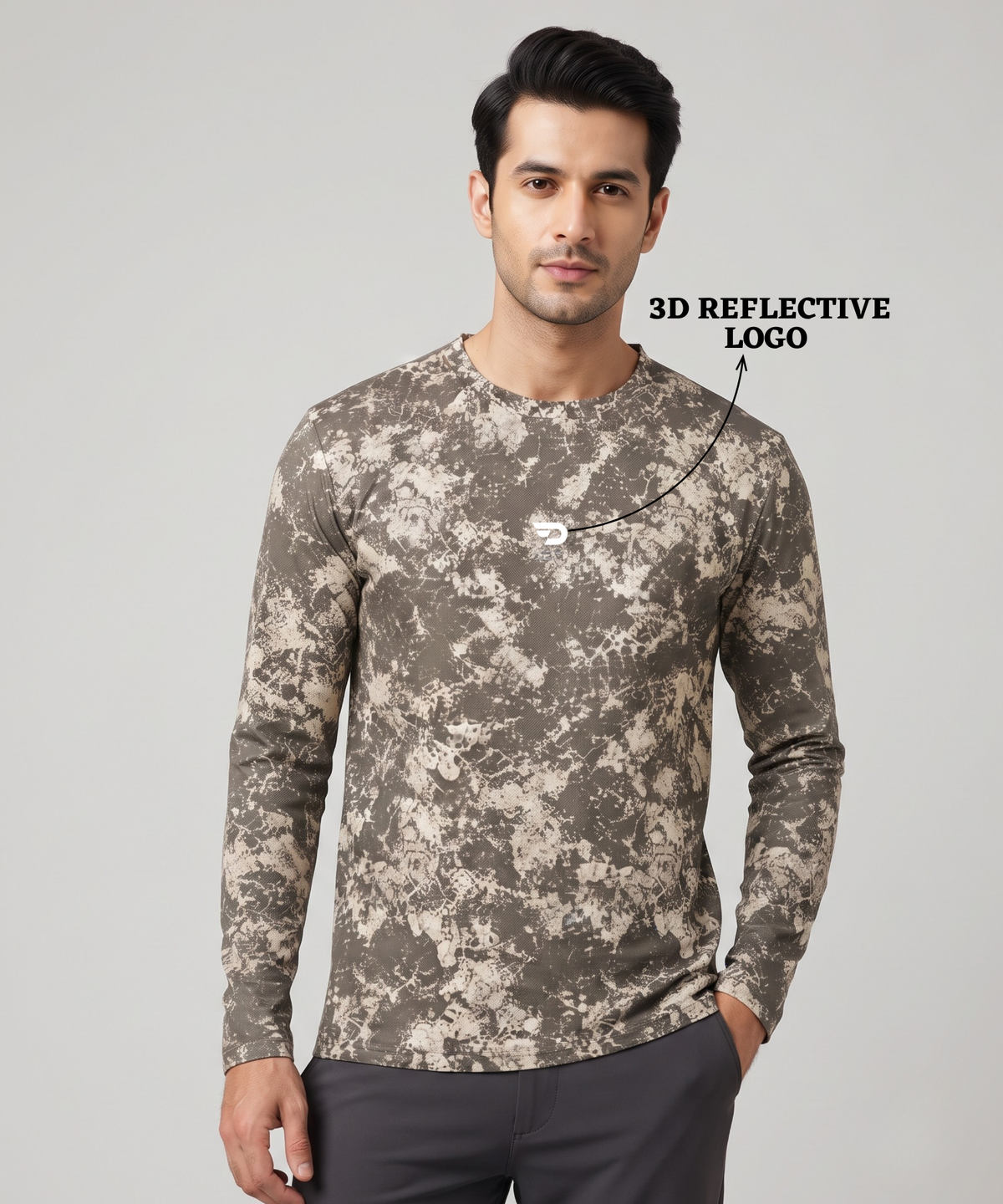 Men's Imported Micro Bird Eye Printed Full Sleeve T-Shirt | Abstract Camo Print | 180 GSM | Regular Fit