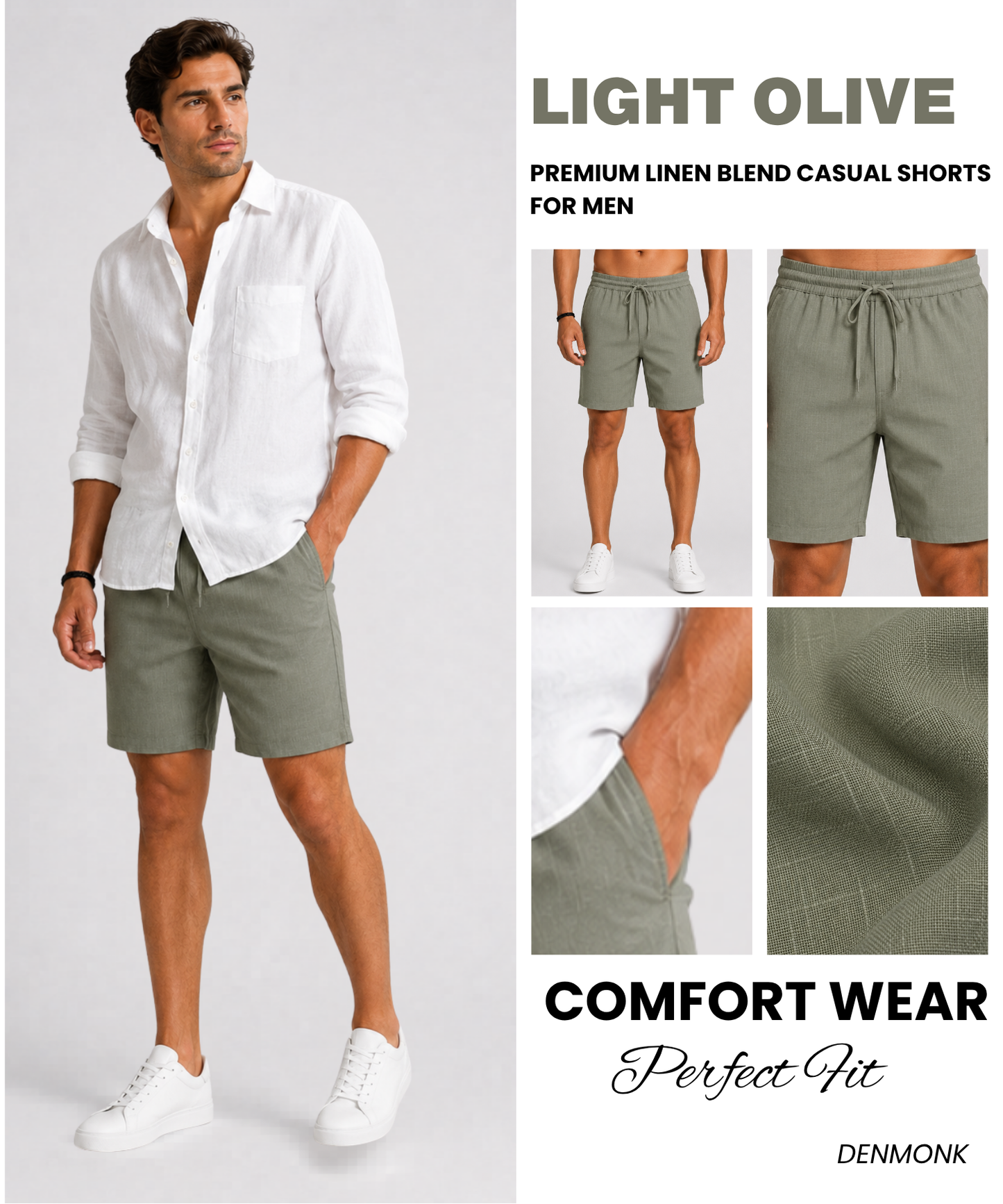 Men’s Imported Linen Blend Shorts – Soft Breathable 210 GSM Relaxed Modern Fit