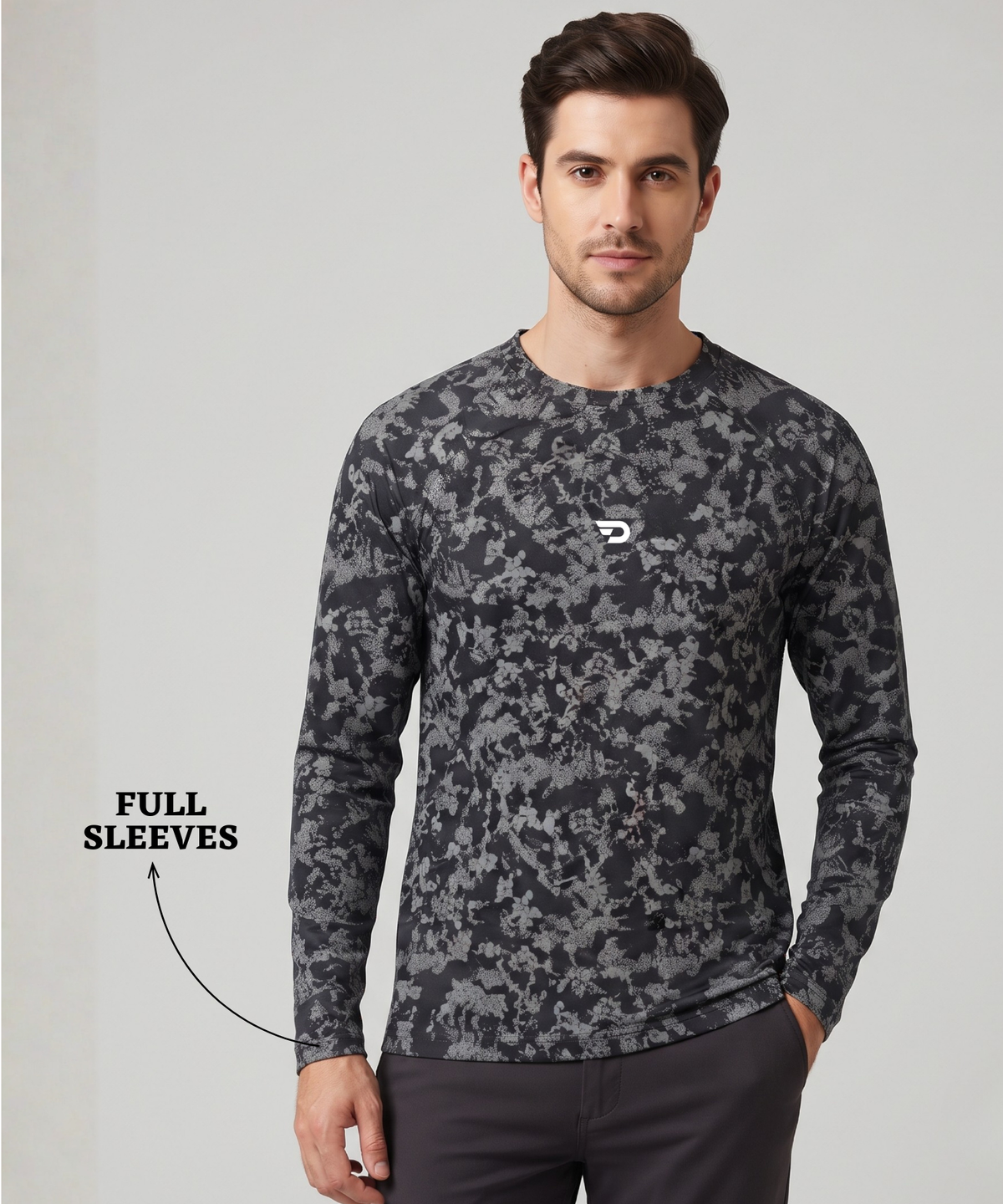 Men's Imported Micro Bird Eye Printed Full Sleeve T-Shirt | Abstract Camo Print | 180 GSM | Regular Fit