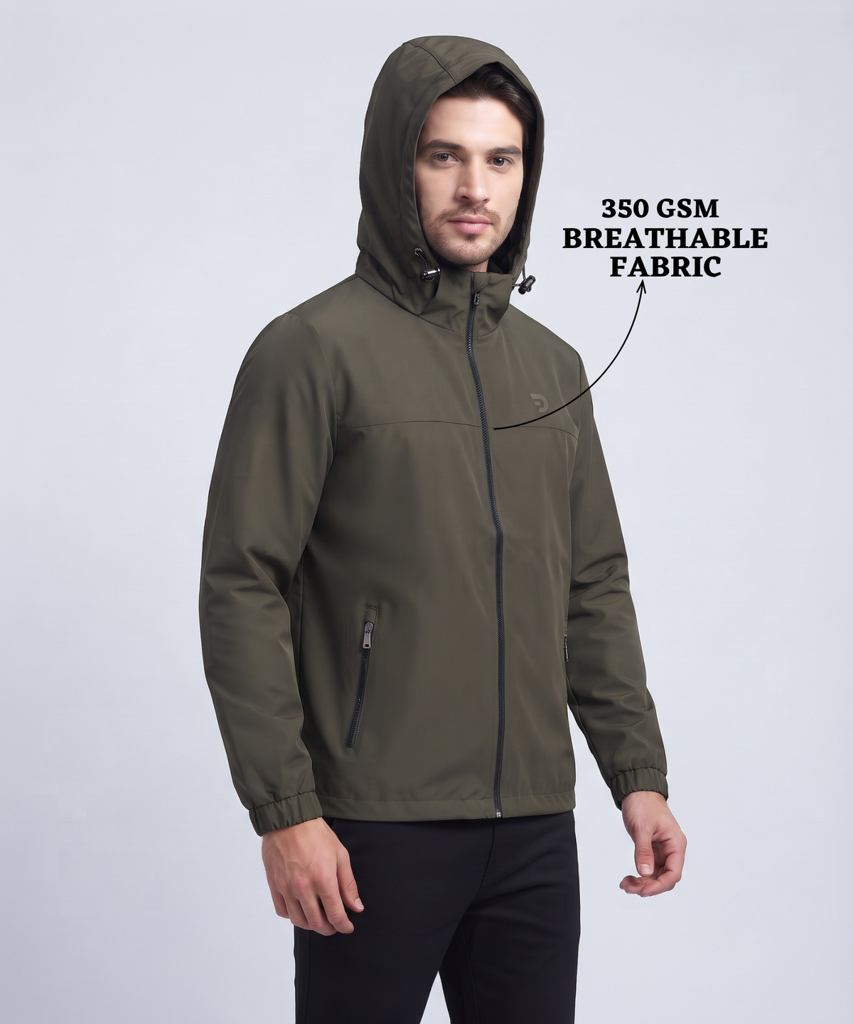 Men's Imported Mountain Dobby Hooded Jacket With Inner Lining Fabric| Front Zipper Closure | 350 GSM | Regular Fit