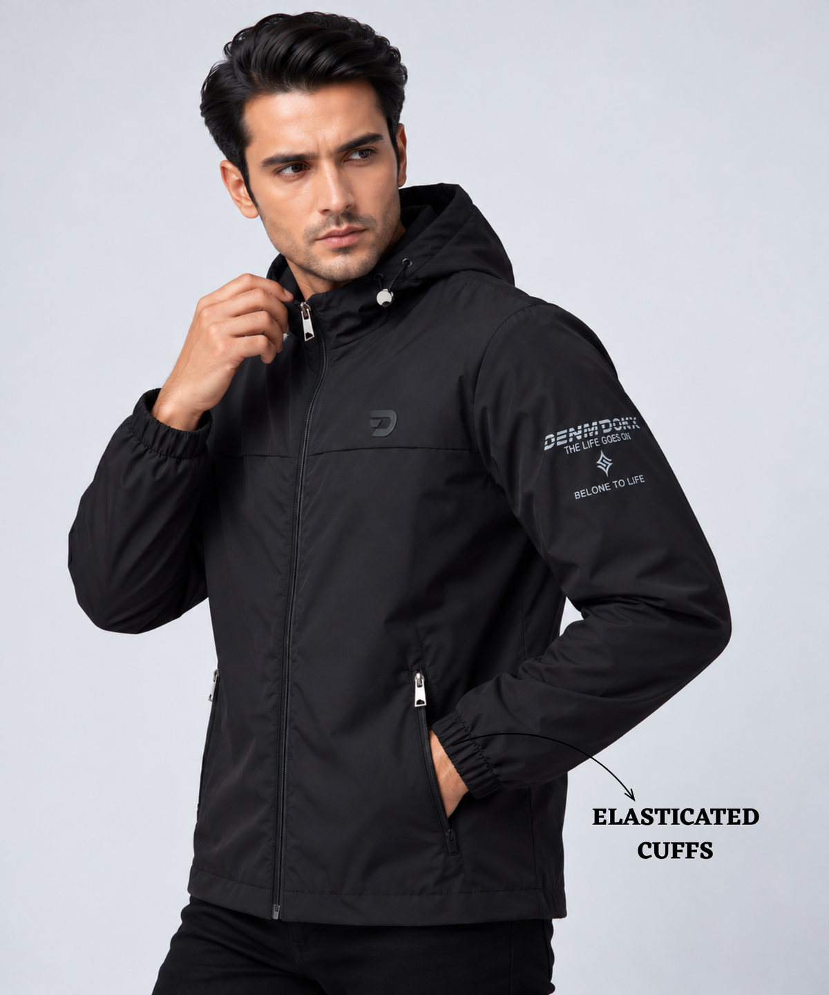 Men's Imported Mountain Dobby Hooded Jacket With Inner Lining Fabric| Front Zipper Closure | 350 GSM | Regular Fit