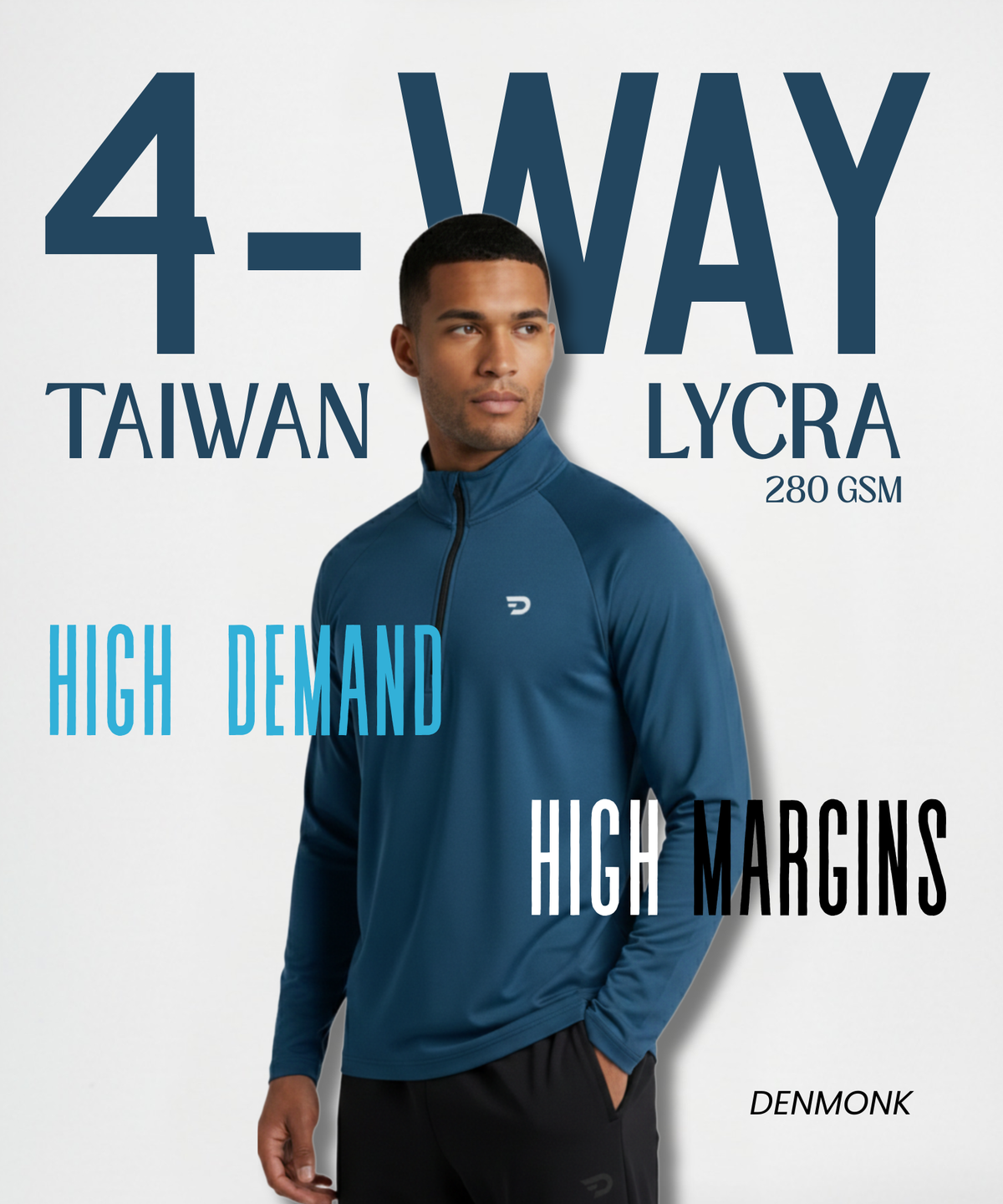 Premium 4-Way Lycra Performance Half-Zip T-Shirt | 250 GSM | Regular Fit