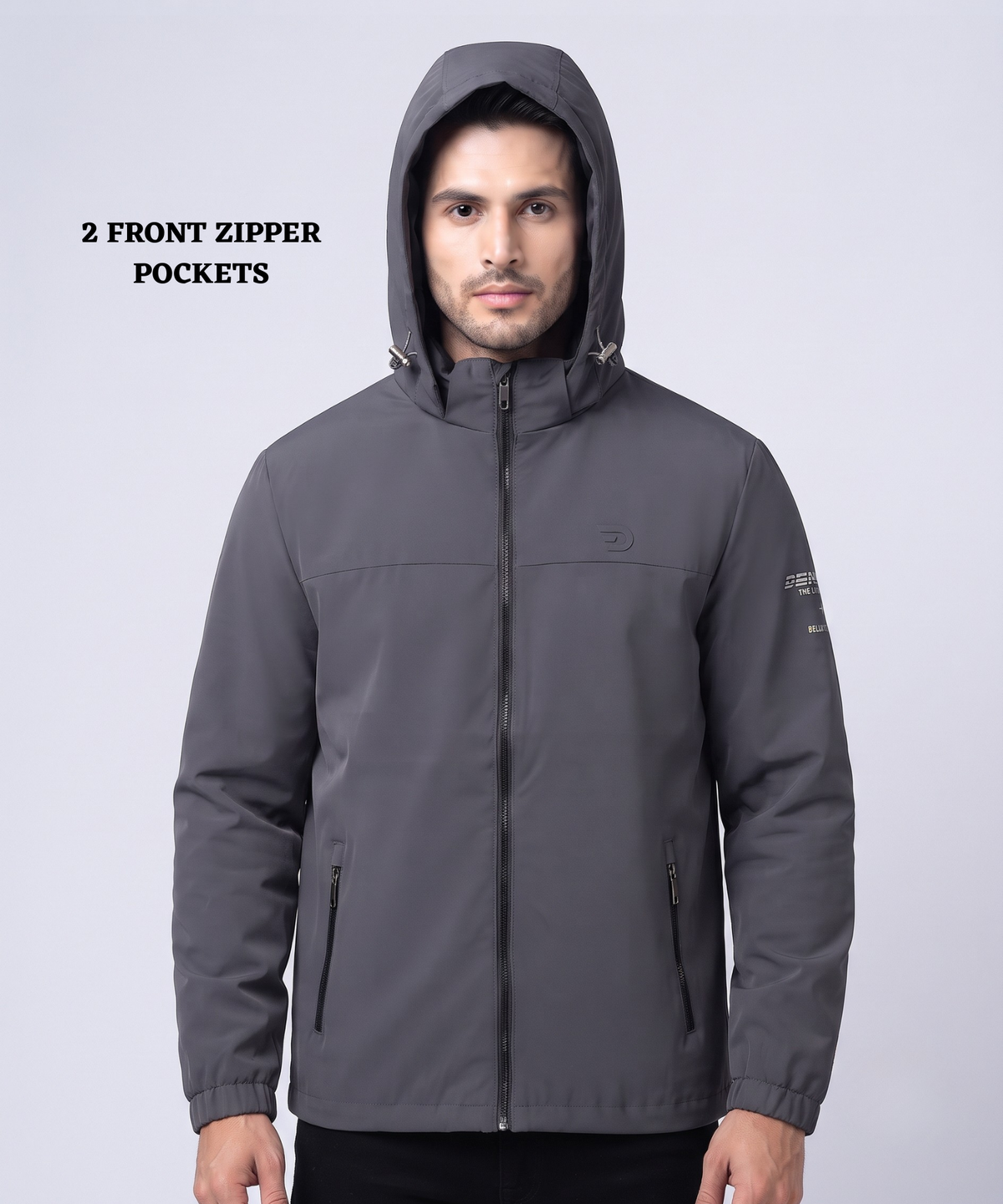 Men's Imported Mountain Dobby Hooded Jacket With Inner Lining Fabric| Front Zipper Closure | 350 GSM | Regular Fit