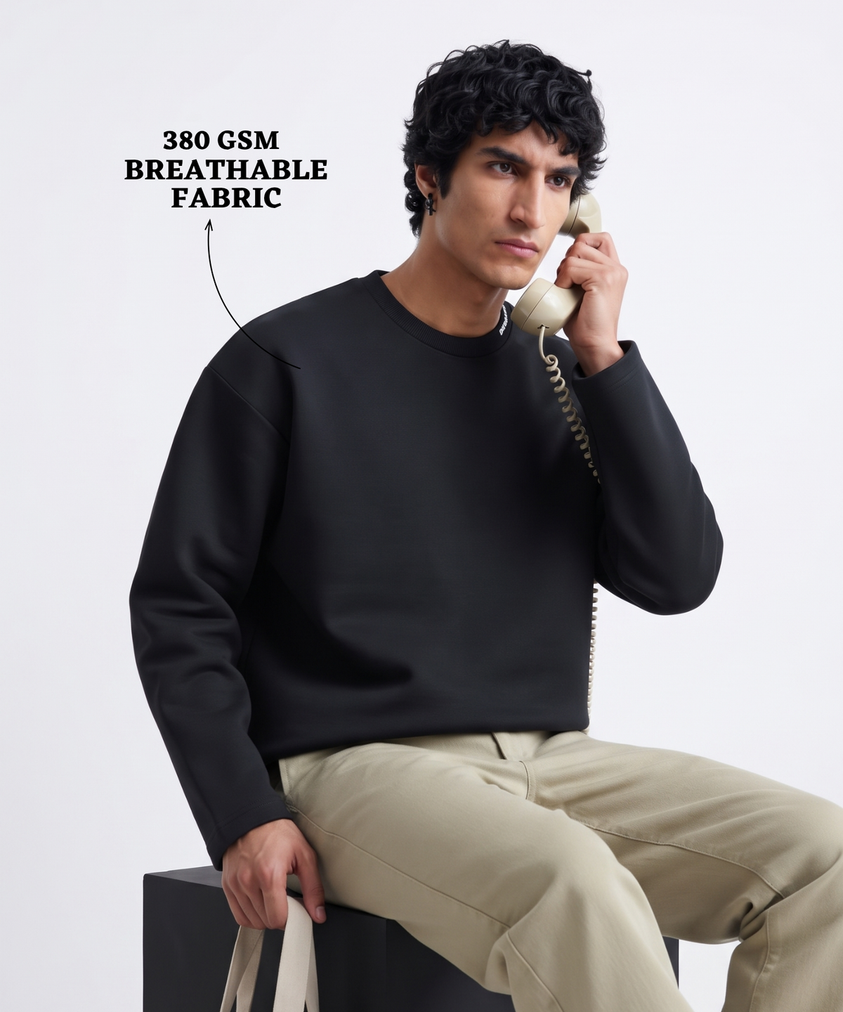 Denmonk Men's Imported Cotton Feel Fleece Full Sleeve SweatShirt | 380 GSM | Boxy Fit