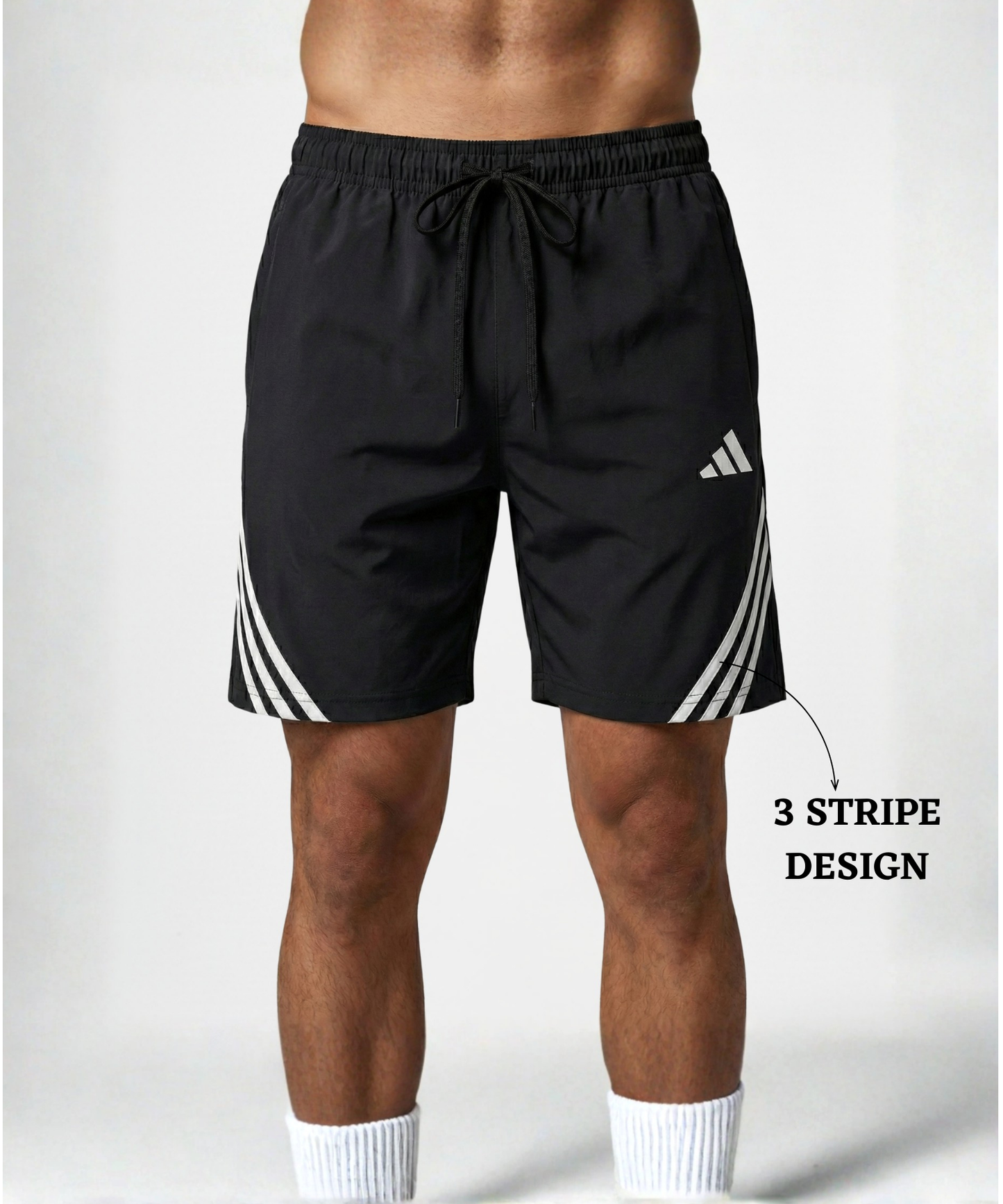 Imported Ns Parachute Lycra Shorts (15% Lycra 130 GSM) | Diagonal Triple Stripe