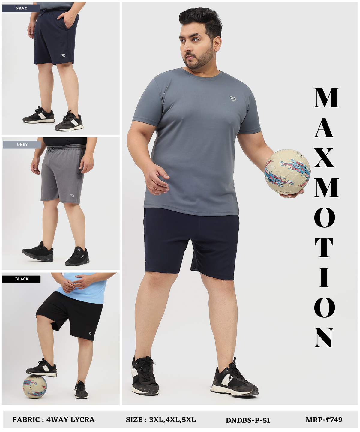 Maxmotion Shorts - Imported Dobby Lycra Plus Size Shorts | GSM 250 | Regular Fit