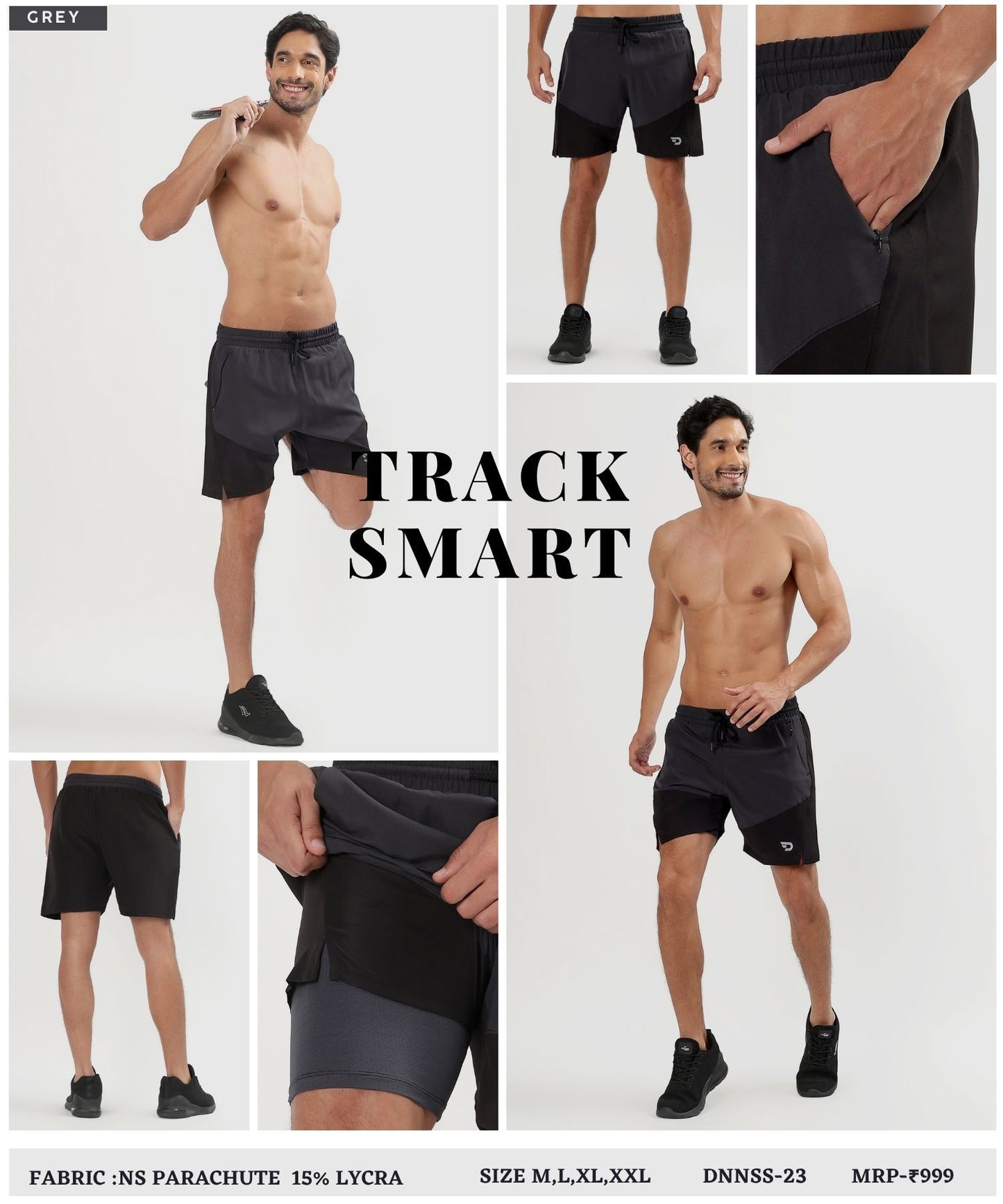 2-in-1 Colorblock Training Shorts - Imported Ns Parachute Lycra Shorts (15% Lycra 130)