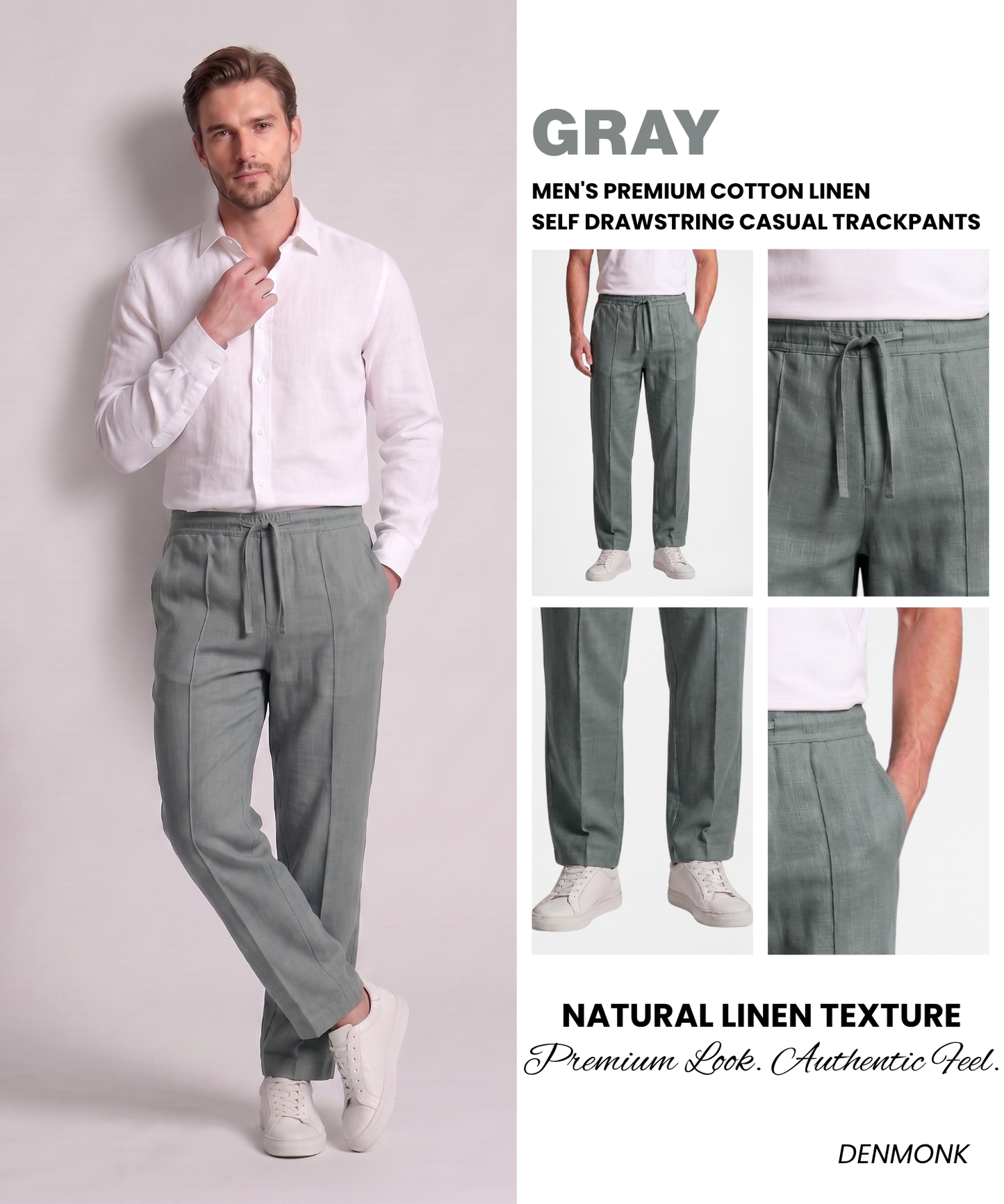 Men's Premium Cotton Linen Self Drawstring Casual Trackpants – Comfort Fit with Tailored Pin tuckCrease
