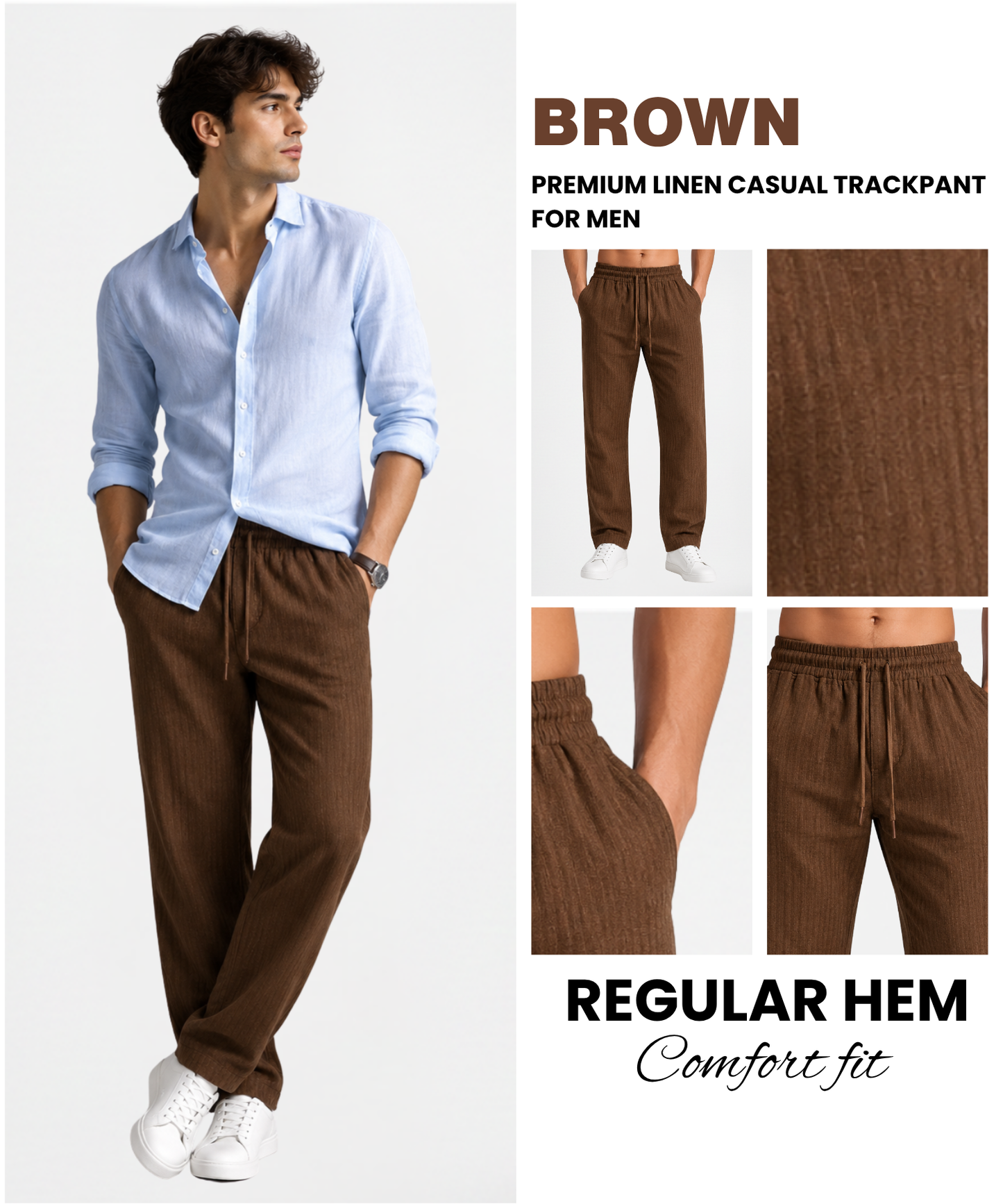 Men’s Premium Linen Striped Textured Pants (210 GSM) | 1 Side Zipper Pocket & 1 Side Open Cross Pocket