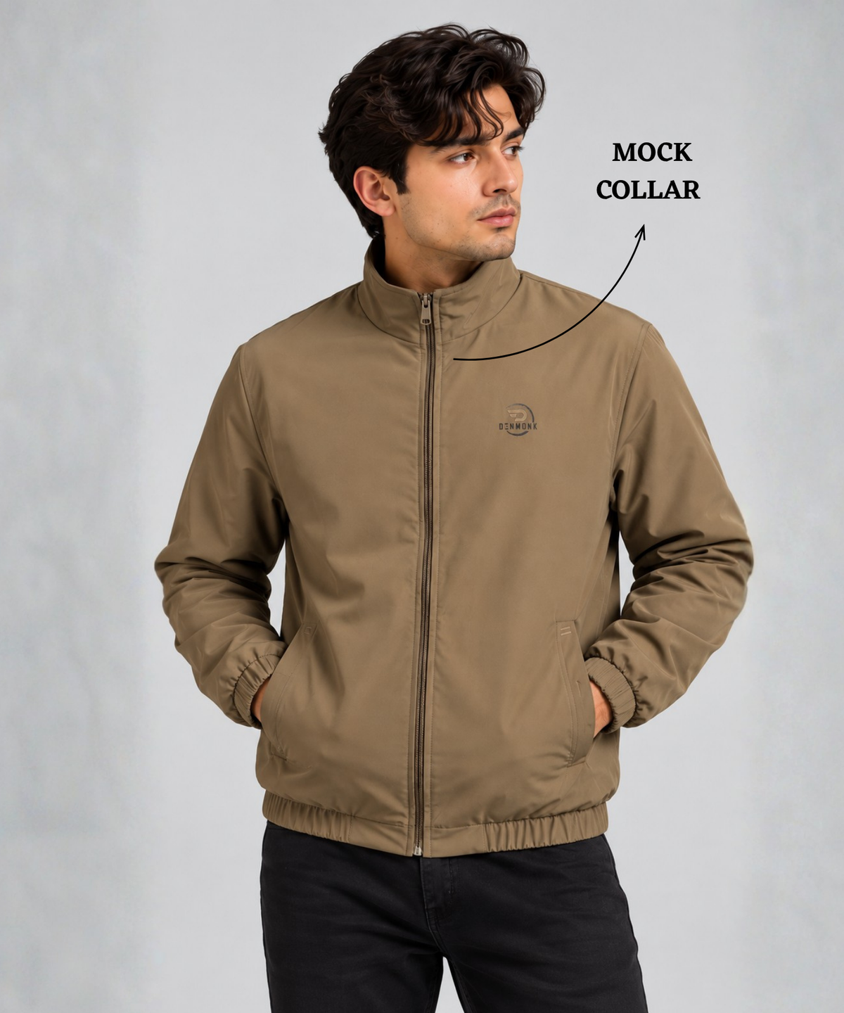 Denmonk Men’s T-400 Jacket | Mock Collar | Full Zip |  350 GSM | Regular Fit
