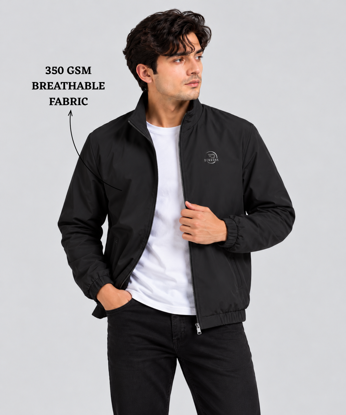 Denmonk Men’s T-400 Jacket | Mock Collar | Full Zip |  350 GSM | Regular Fit