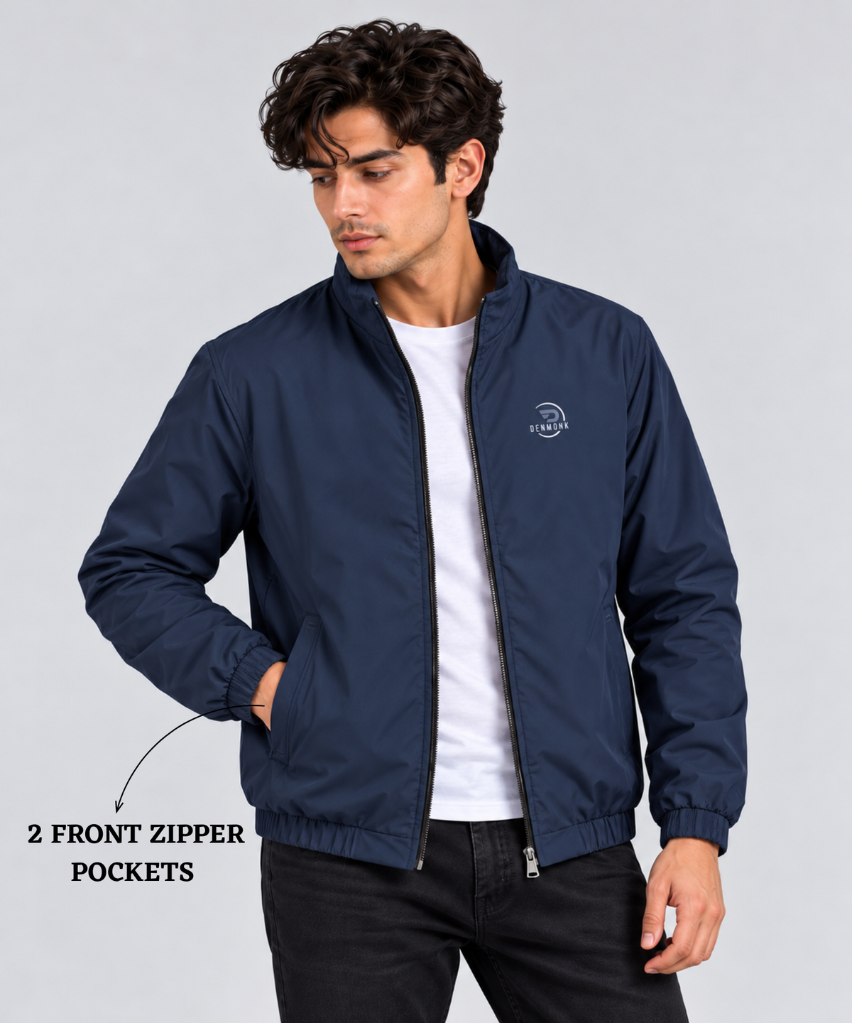 Denmonk Men’s T-400 Jacket | Mock Collar | Full Zip |  350 GSM | Regular Fit