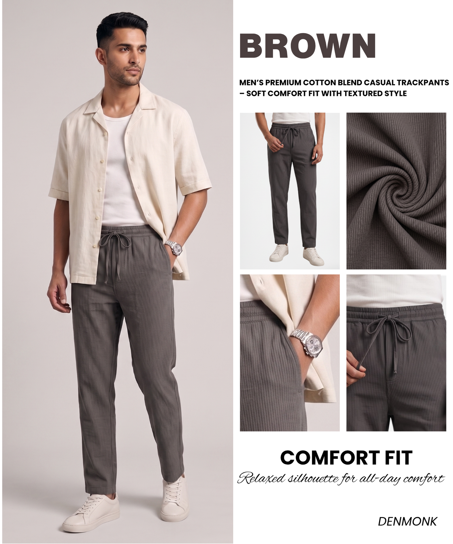 Men’s Premium Cotton Blend Casual Trackpants – Soft Comfort Fit with Textured Style