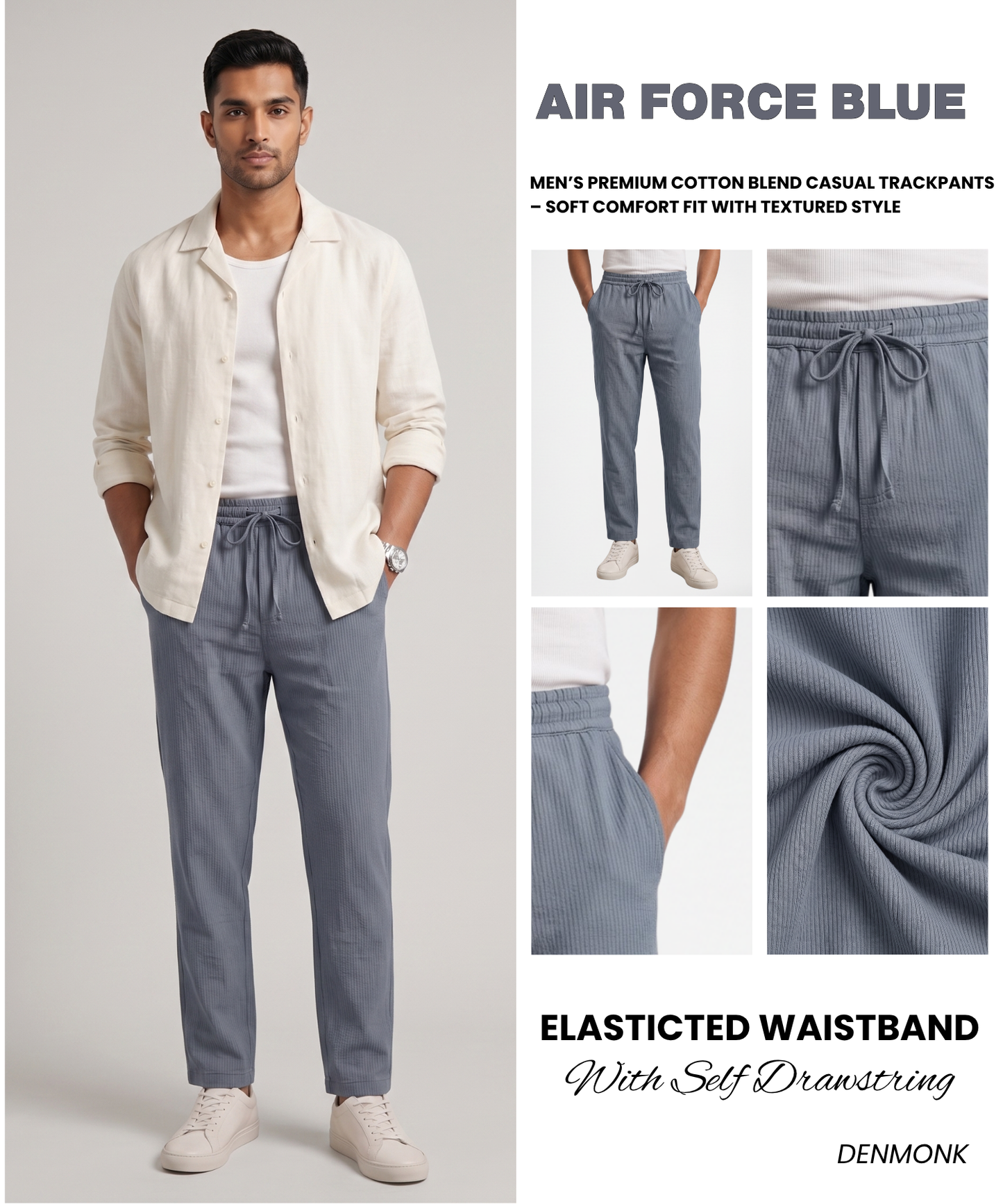 Men’s Premium Cotton Blend Casual Trackpants – Soft Comfort Fit with Textured Style